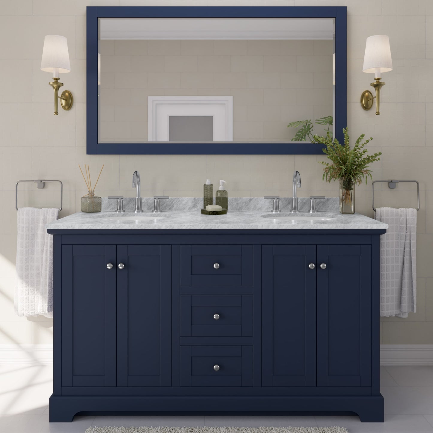 Avery Bathroom Vanity with Countertop 60 inch Double Sink 3-hole Faucet Setup