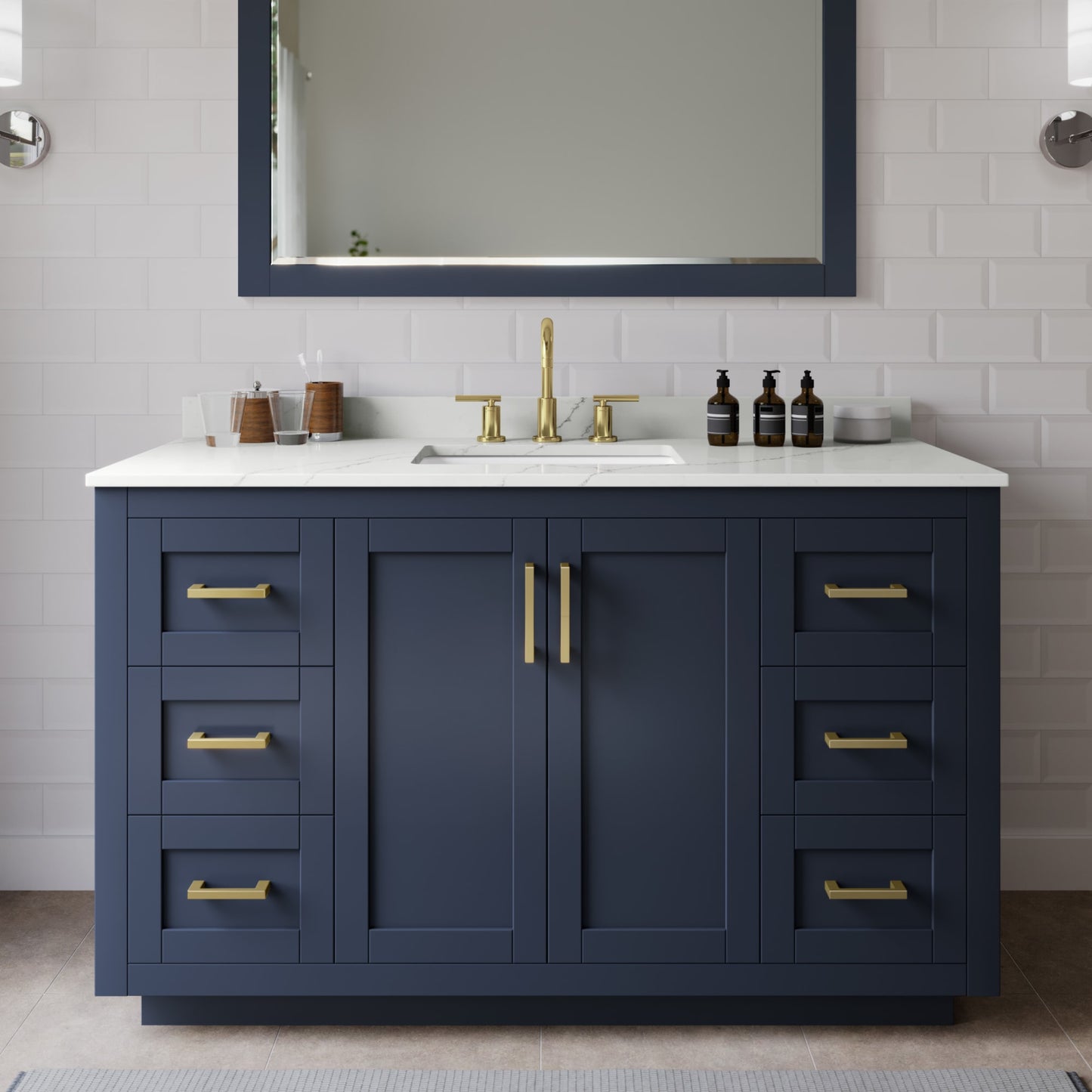 Miranda Bathroom Vanity with Countertop 54 inch Single Sink 3-hole Faucet Setup