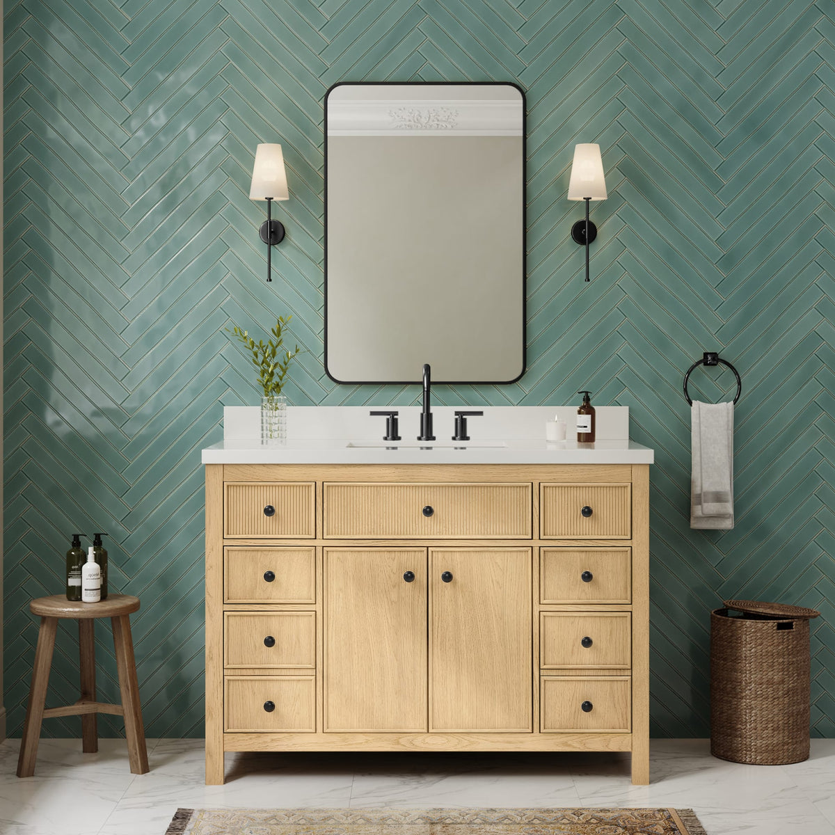 Rian Bathroom Vanity with Countertop 48 inch Single Sink 3-hole Faucet Setup