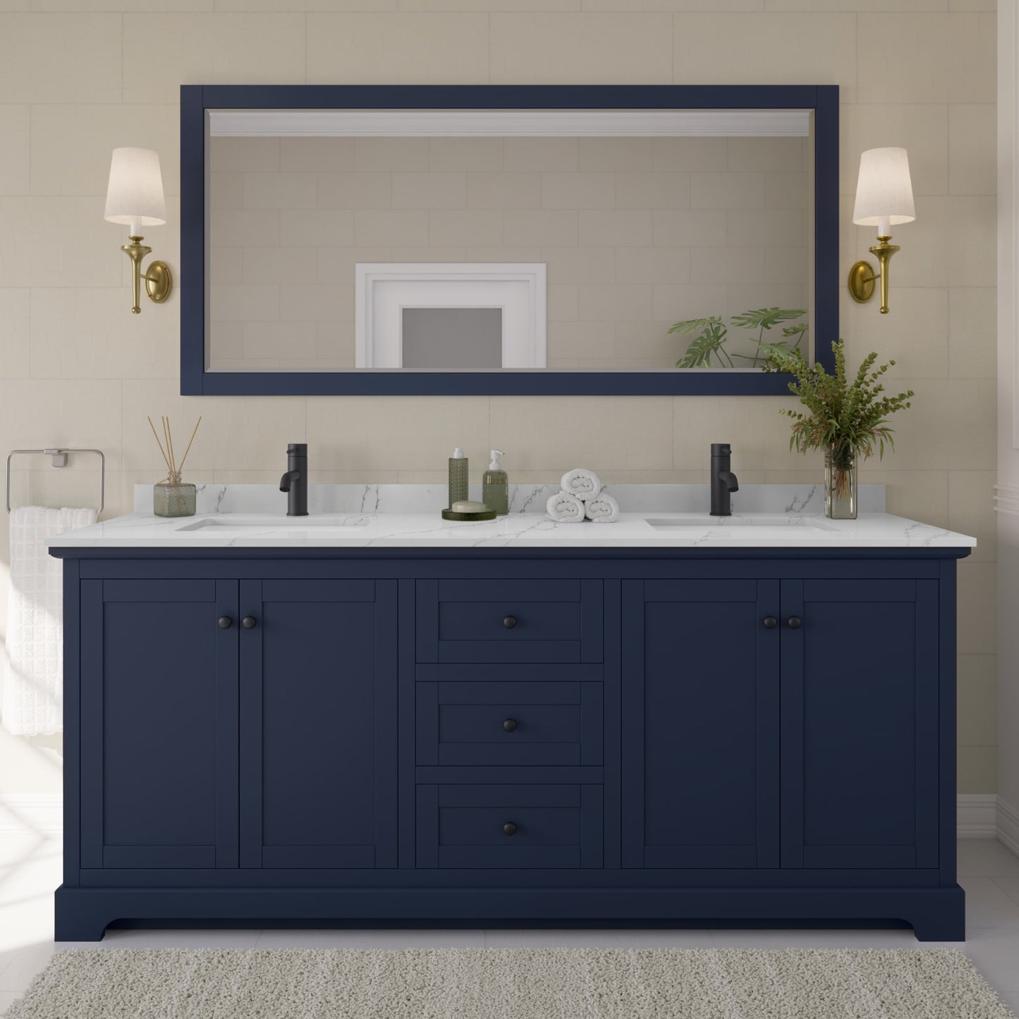 Avery Bathroom Vanity with Countertop 80 inch Double Sink Single hole Faucet Setup