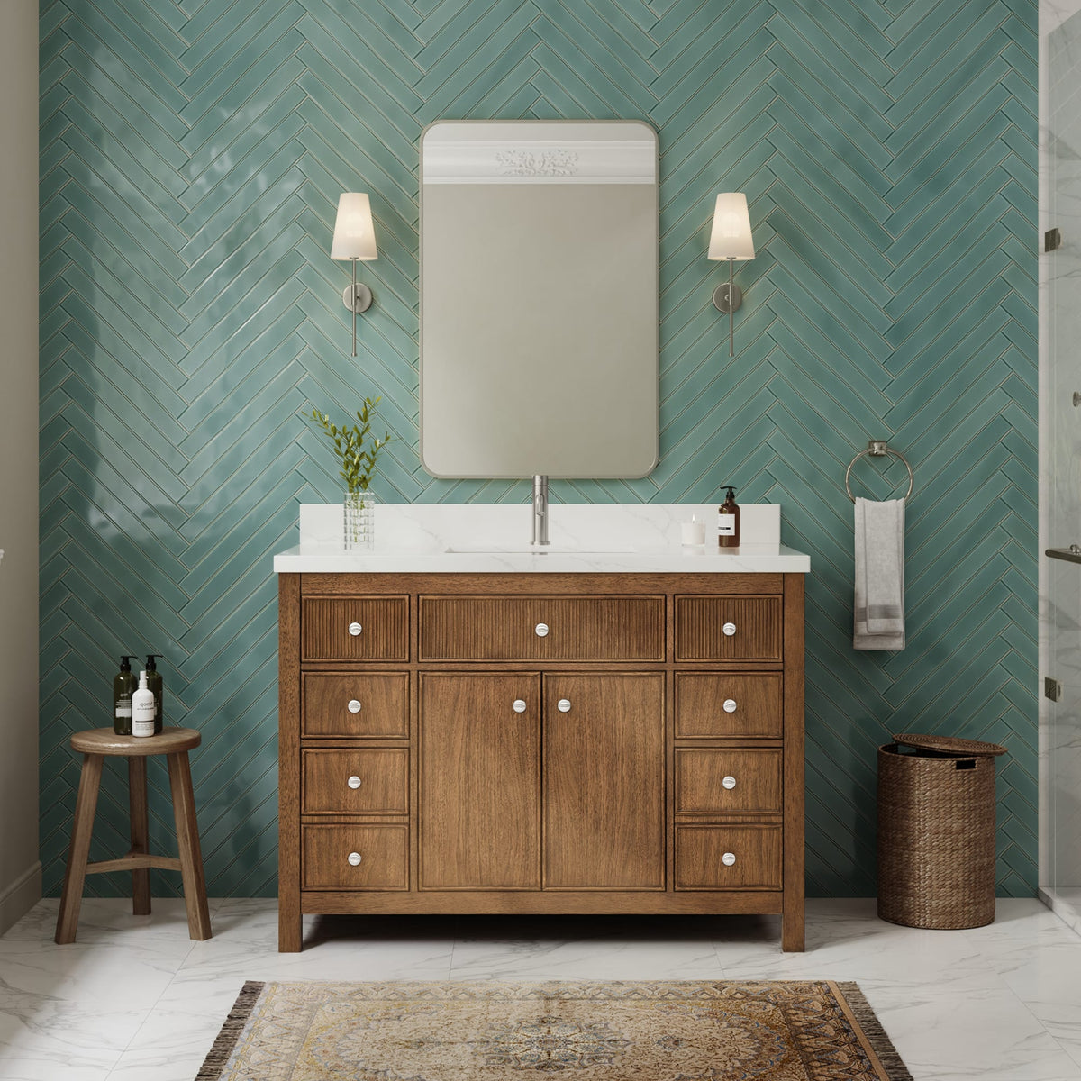 Rian Bathroom Vanity with Countertop 48 inch Single Sink Single hole Faucet Setup