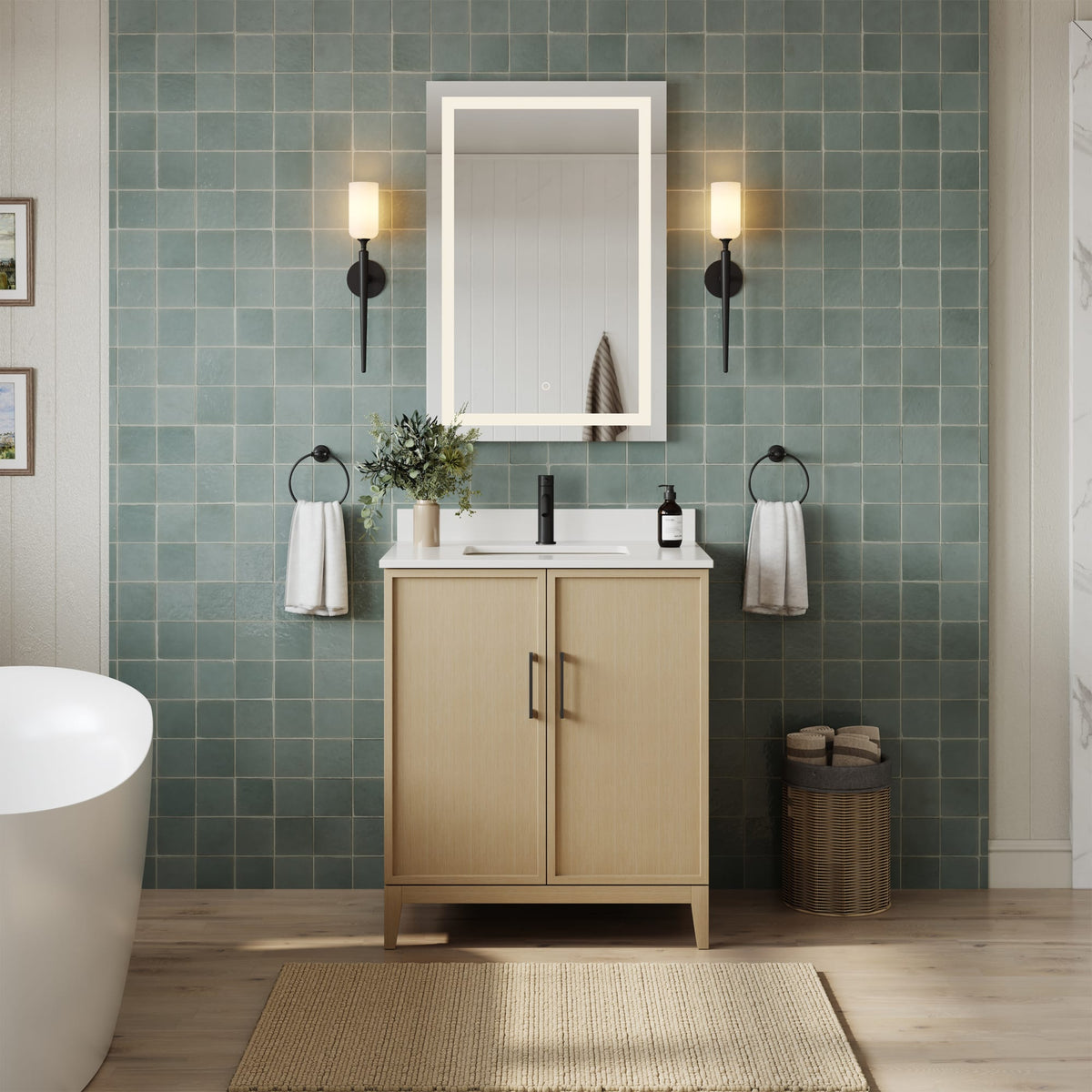 Elan Bathroom Vanity with Countertop 30 inch Single Sink Single hole Faucet Setup