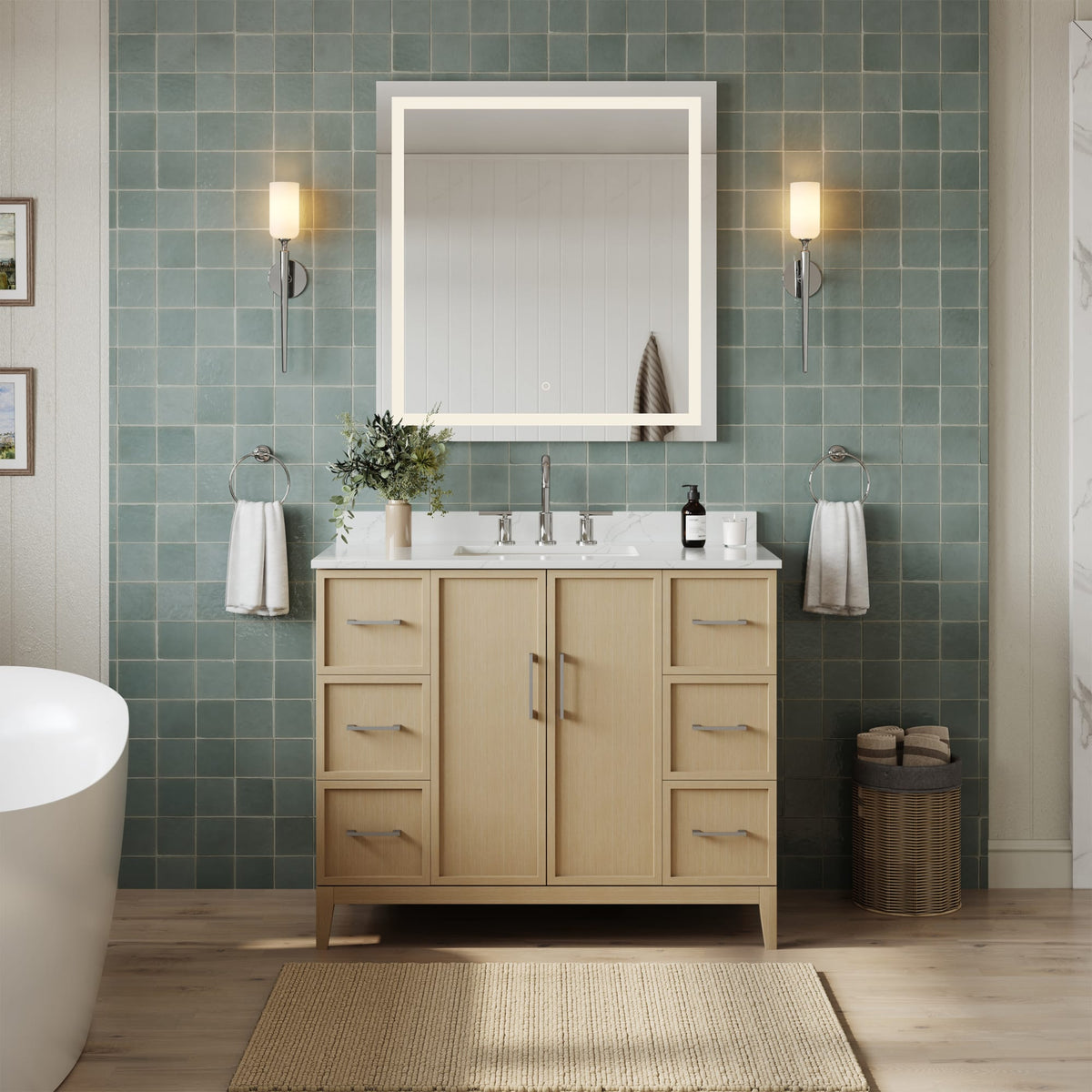 Elan Bathroom Vanity with Countertop 42 inch Single Sink 3-hole Faucet Setup