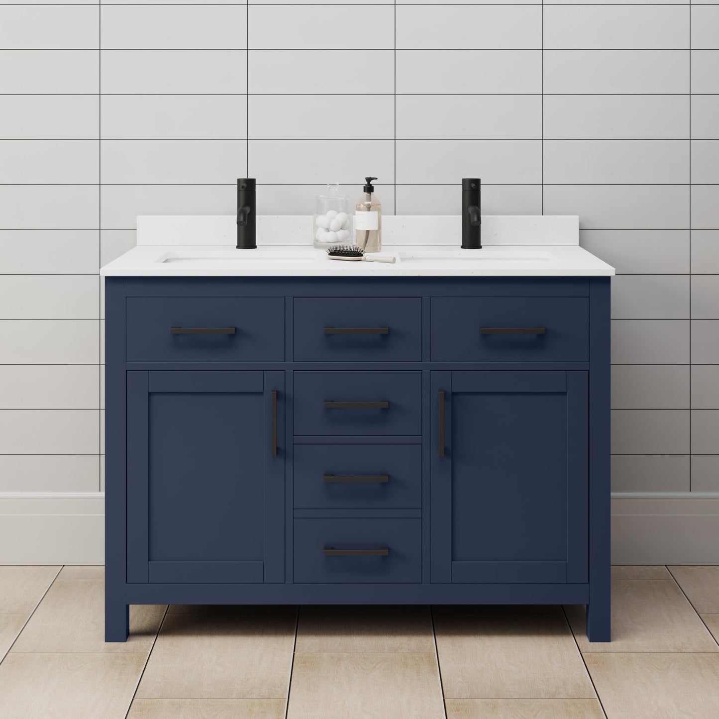 Beckett Bathroom Vanity with Countertop 48 inch Double Sink Single hole Faucet Setup