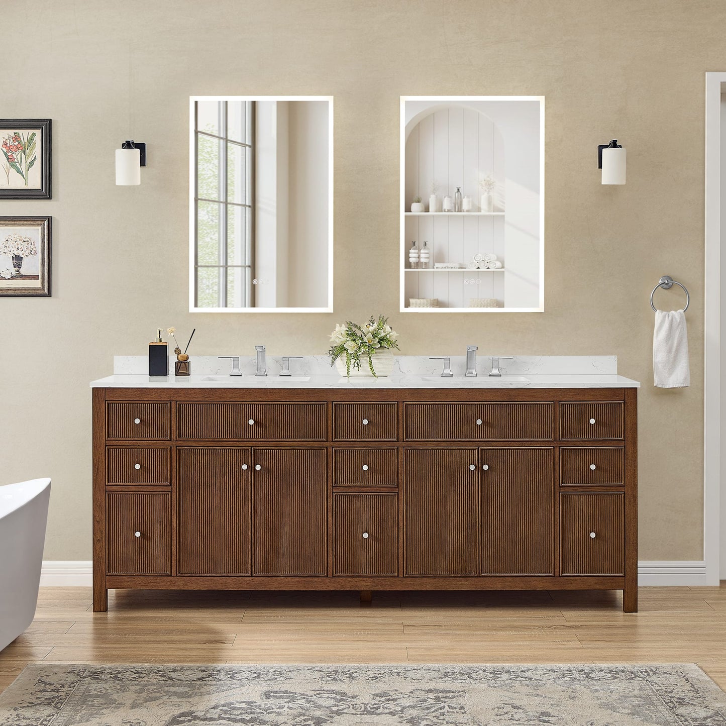 Pendry Bathroom Vanity with Countertop 84 inch Double Sink 3-hole Faucet Setup