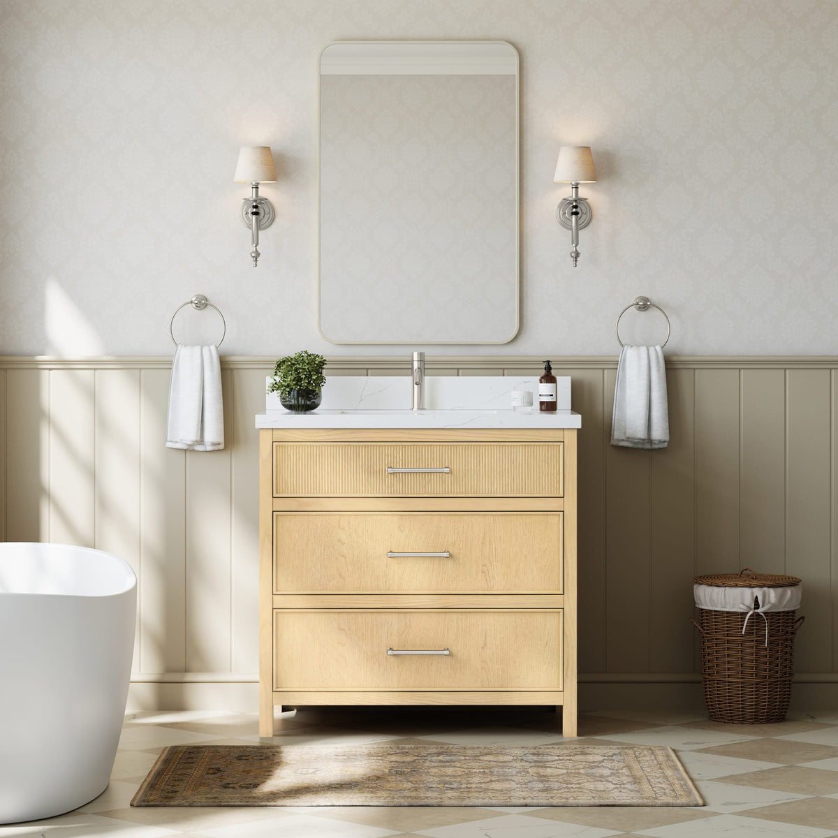 Isola Bathroom Vanity with Countertop 36 inch Single Sink Single hole Faucet Setup