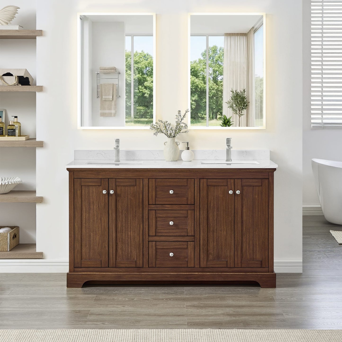 Avery Bathroom Vanity with Countertop 60 inch Double Sink Single hole Faucet Setup