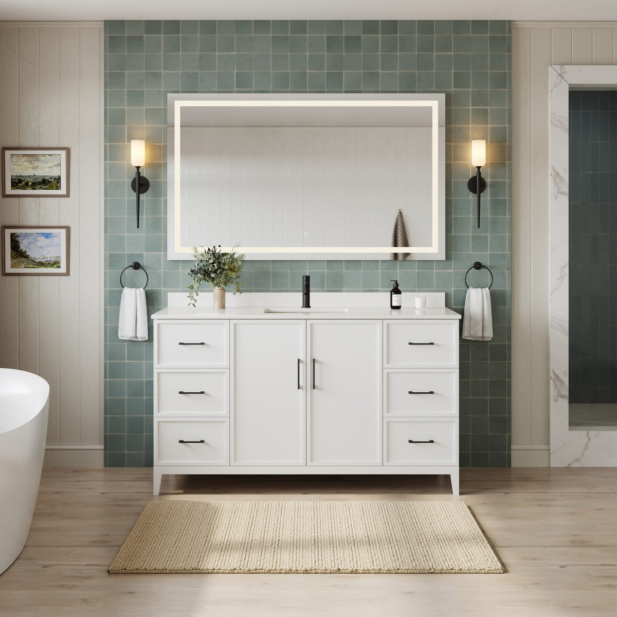 Elan Bathroom Vanity with Countertop 60 inch Single Sink Single hole Faucet Setup