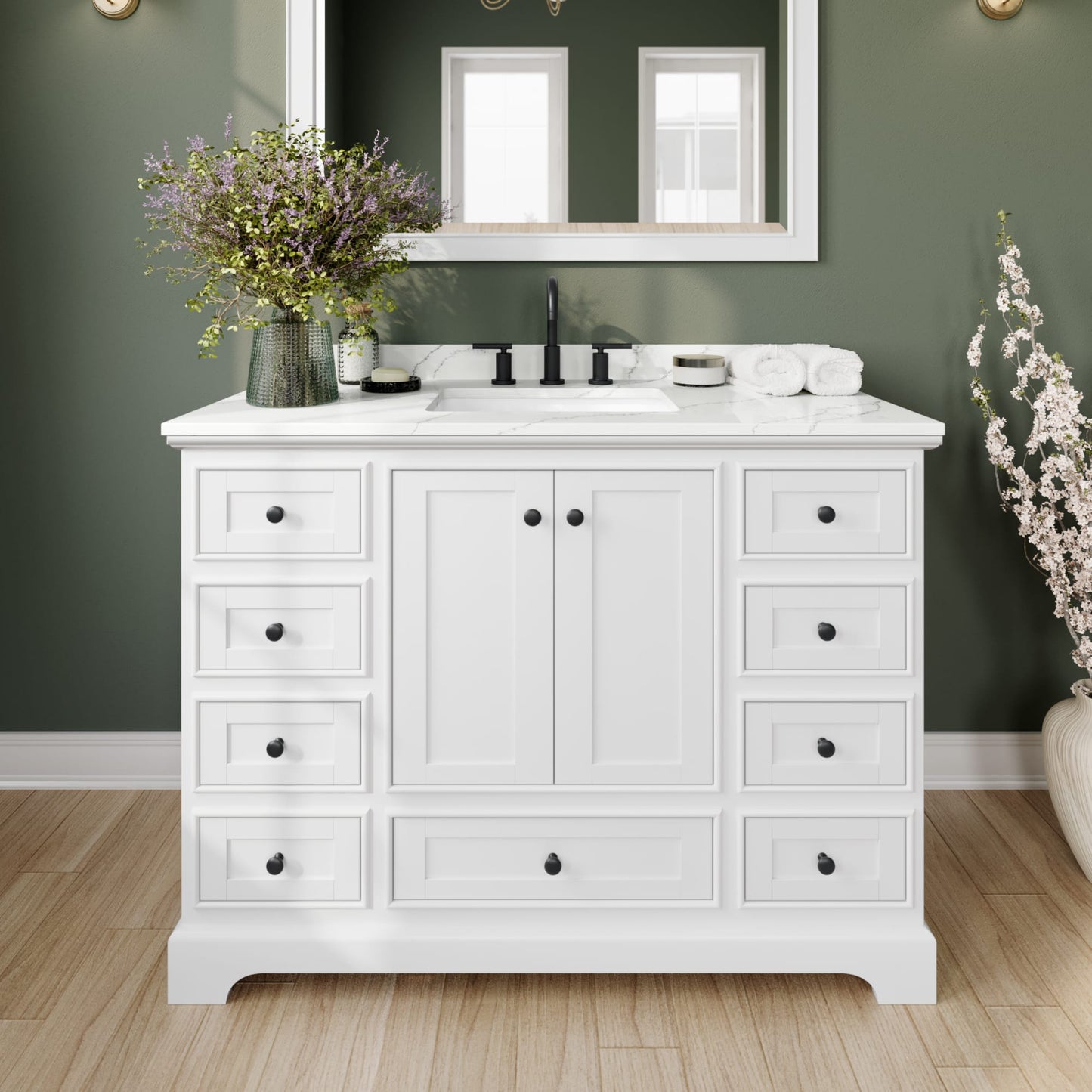 Deborah Bathroom Vanity with Countertop 48 inch Single Sink 3-hole Faucet Setup