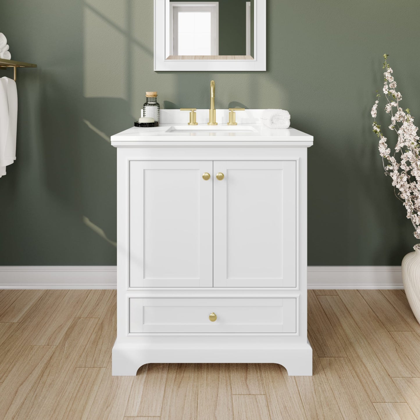 Deborah Bathroom Vanity with Countertop 30 inch Single Sink 3-hole Faucet Setup