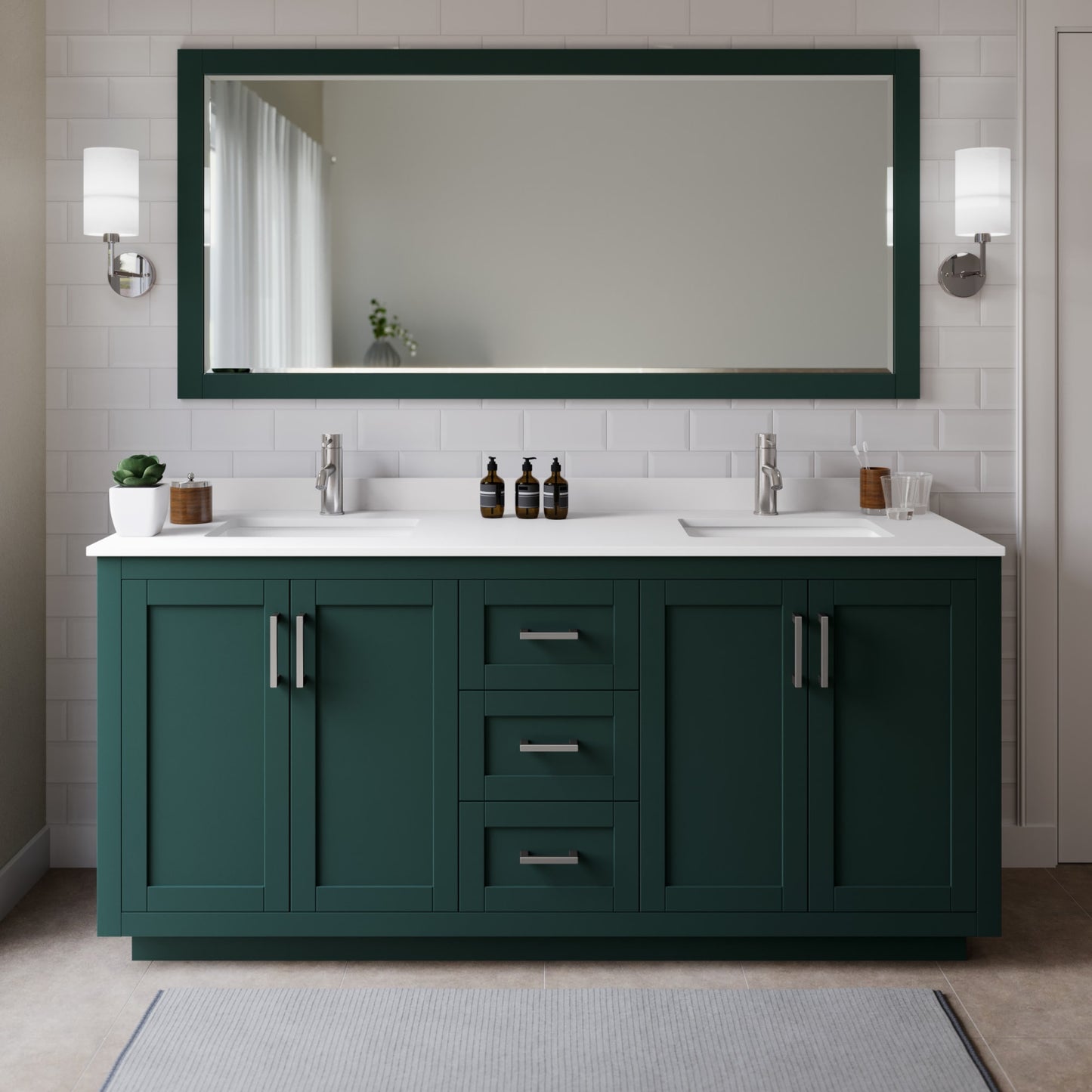 Miranda Bathroom Vanity with Countertop 72 inch Double Sink Single hole Faucet Setup