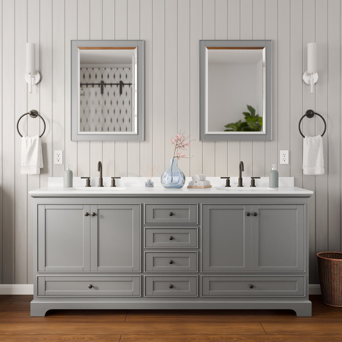 Deborah Bathroom Vanity with Countertop 80 inch Double Sink 3-hole Faucet Setup