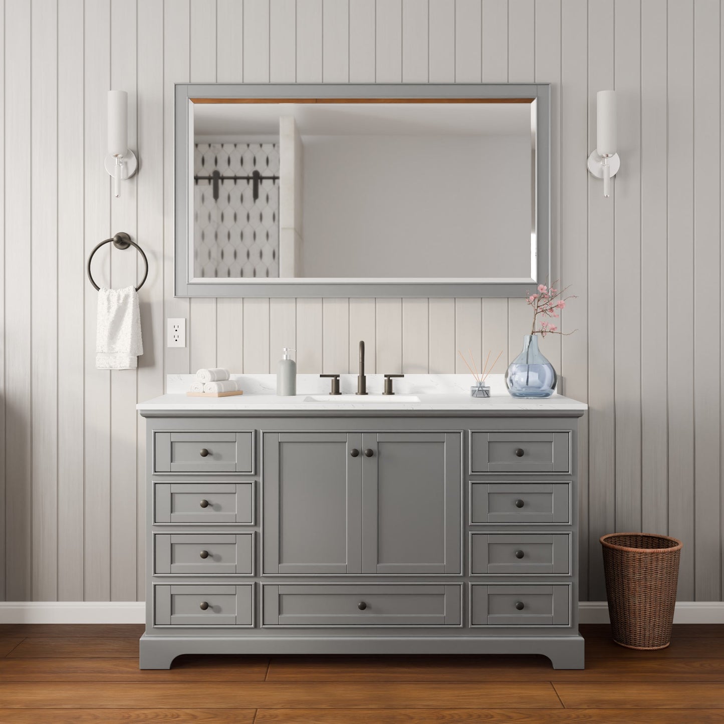 Deborah Bathroom Vanity with Countertop 60 inch Single Sink 3-hole Faucet Setup