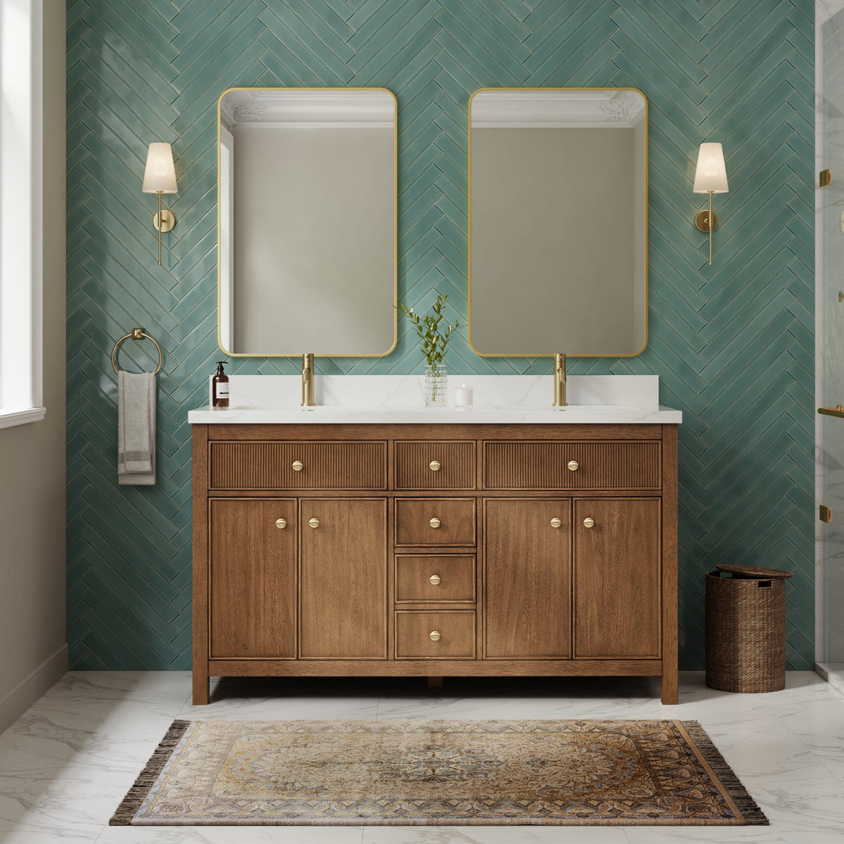 Rian Bathroom Vanity with Countertop 60 inch Double Sink Single hole Faucet Setup