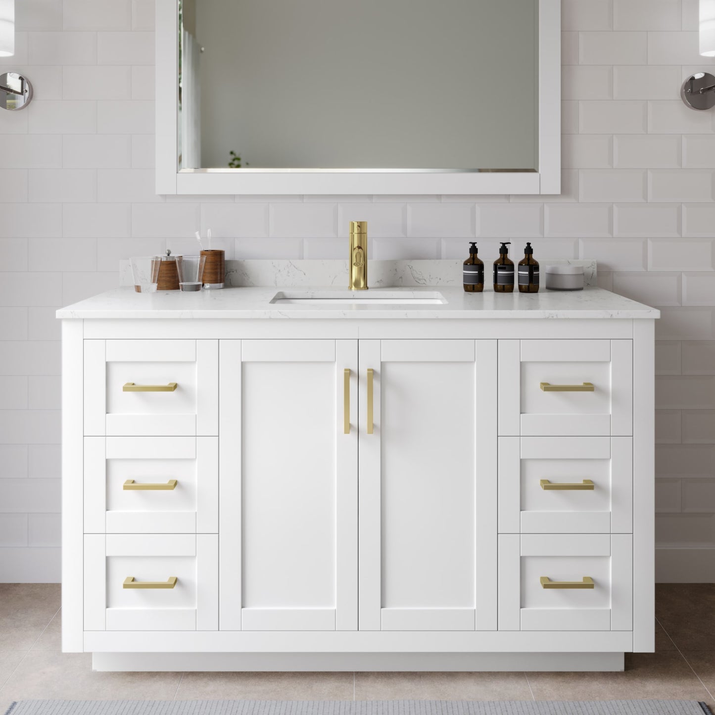 Miranda Bathroom Vanity with Countertop 54 inch Single Sink Single hole Faucet Setup