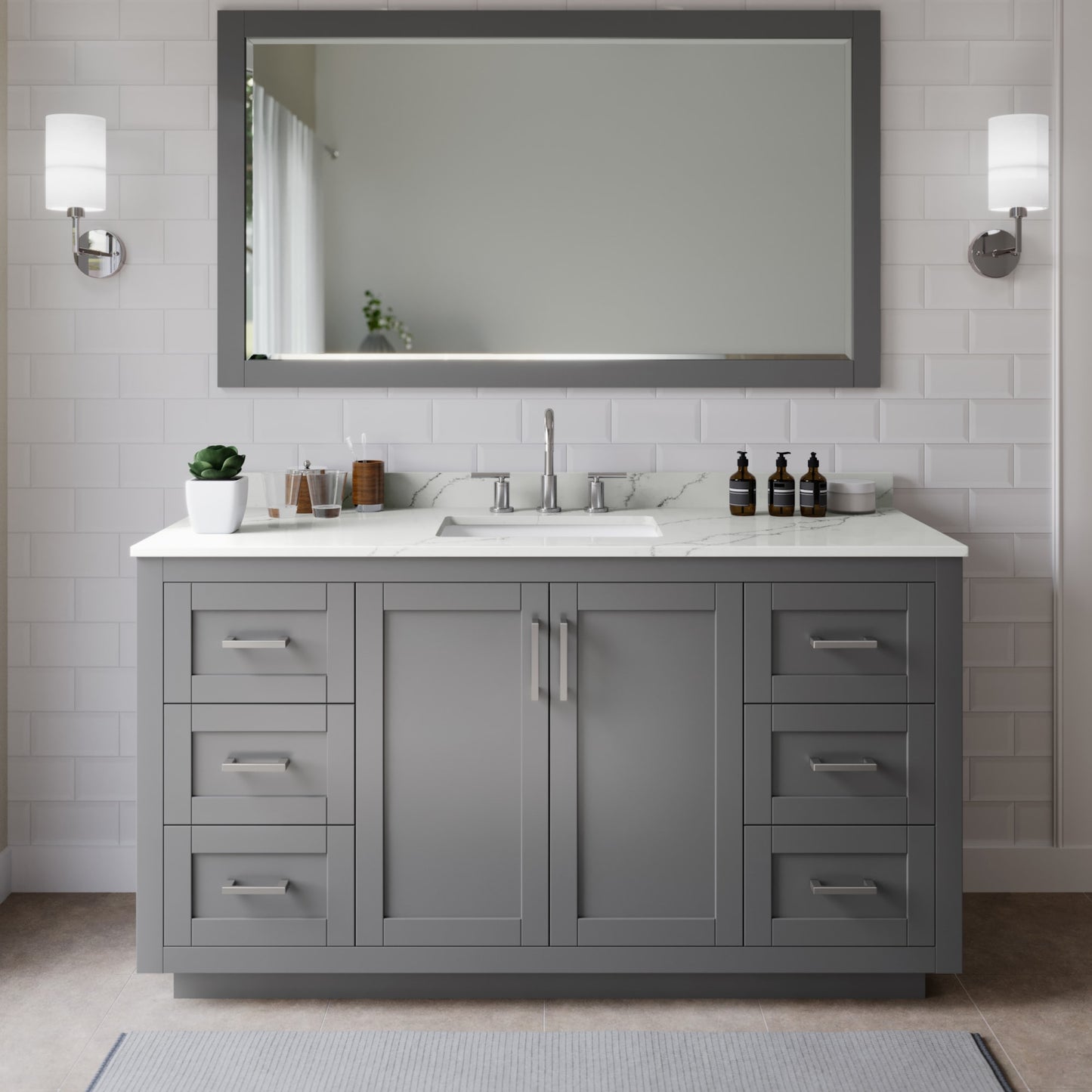 Miranda Bathroom Vanity with Countertop 66 inch Single Sink 3-hole Faucet Setup