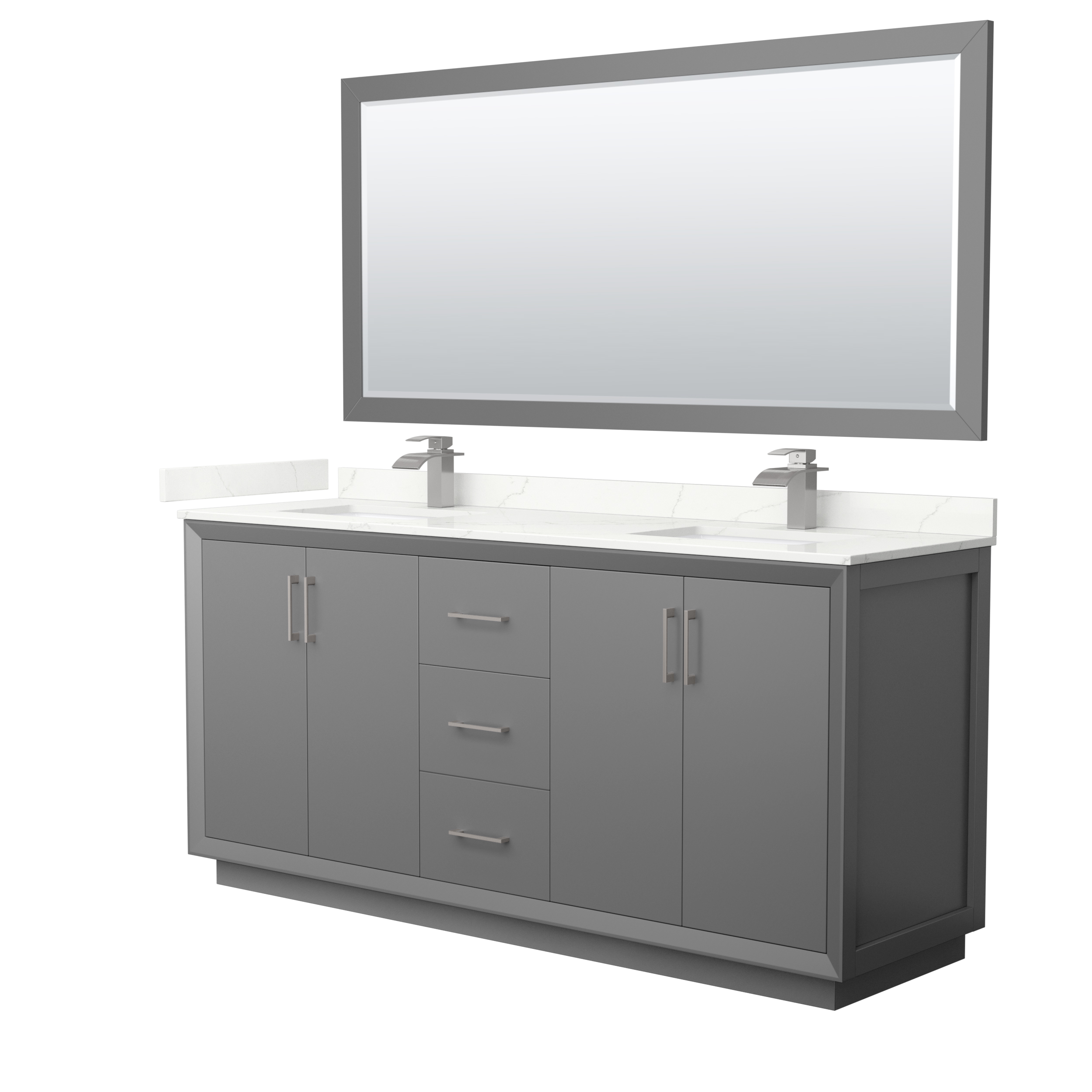 Strada 72" Double Vanity with optional Quartz Counter - Dark Gray WC-4141-72-DBL-VAN-DKG_