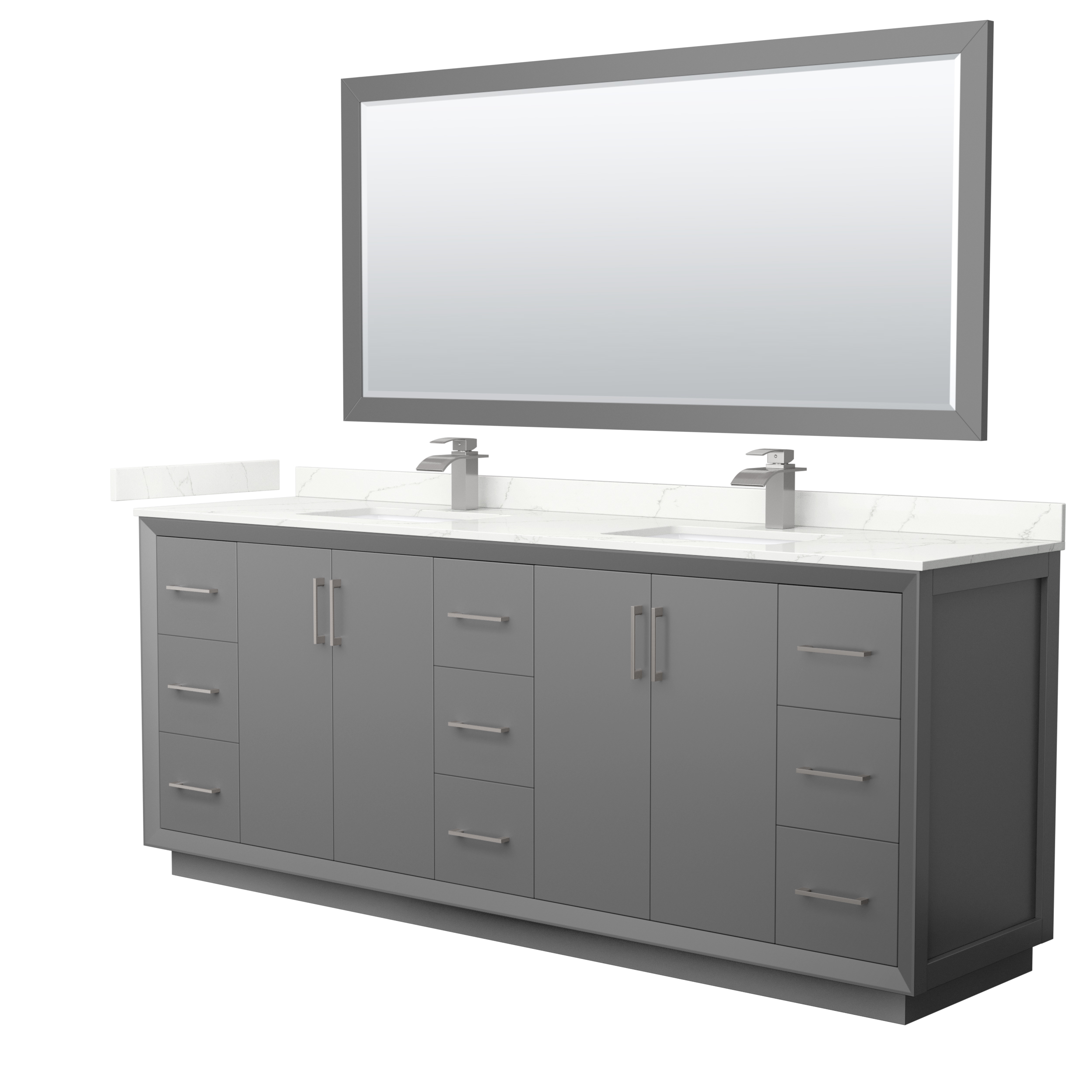 Strada 84" Double Vanity with optional Quartz Counter - Dark Gray WC-4141-84-DBL-VAN-DKG_