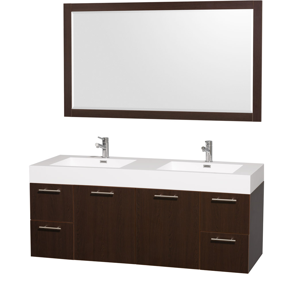 Amare 60 Wall Mounted Double Bathroom Vanity Set With Integrated Sinks Espresso Beautiful Bathroom Furniture For Every Home Wyndham Collection