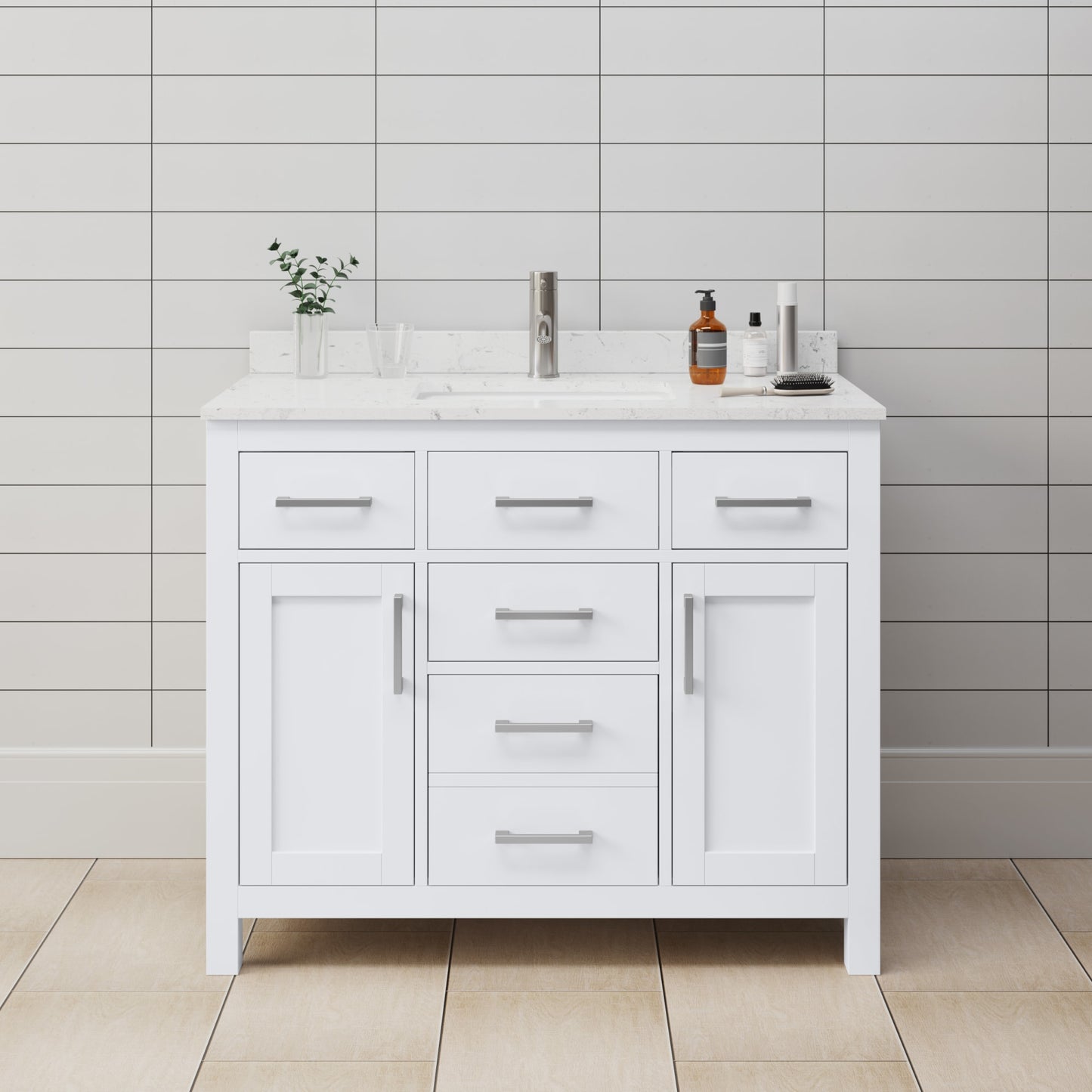 Beckett Bathroom Vanity with Countertop 42 inch Single Sink Single hole Faucet Setup