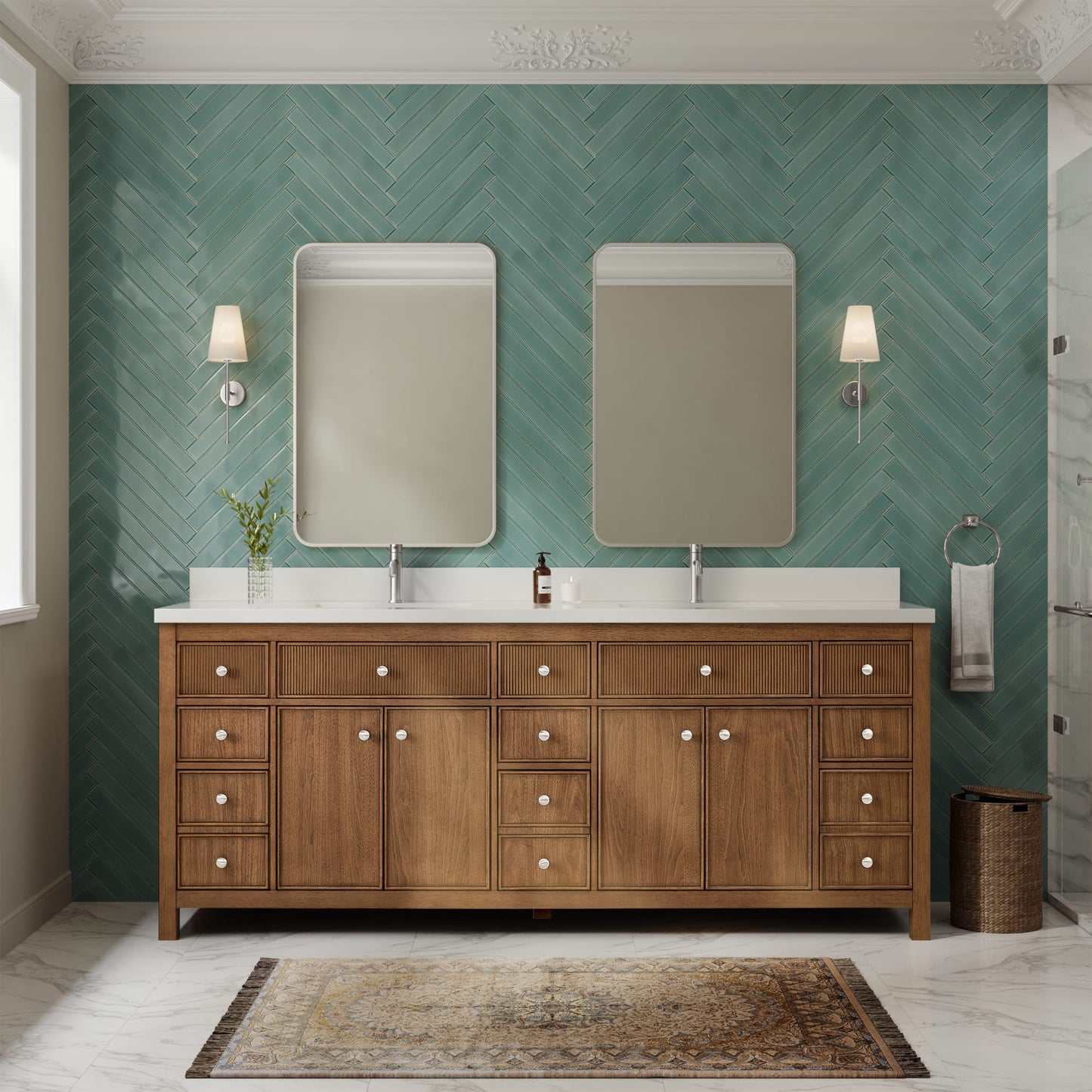 Rian Bathroom Vanity with Countertop 84 inch Double Sink Single hole Faucet Setup