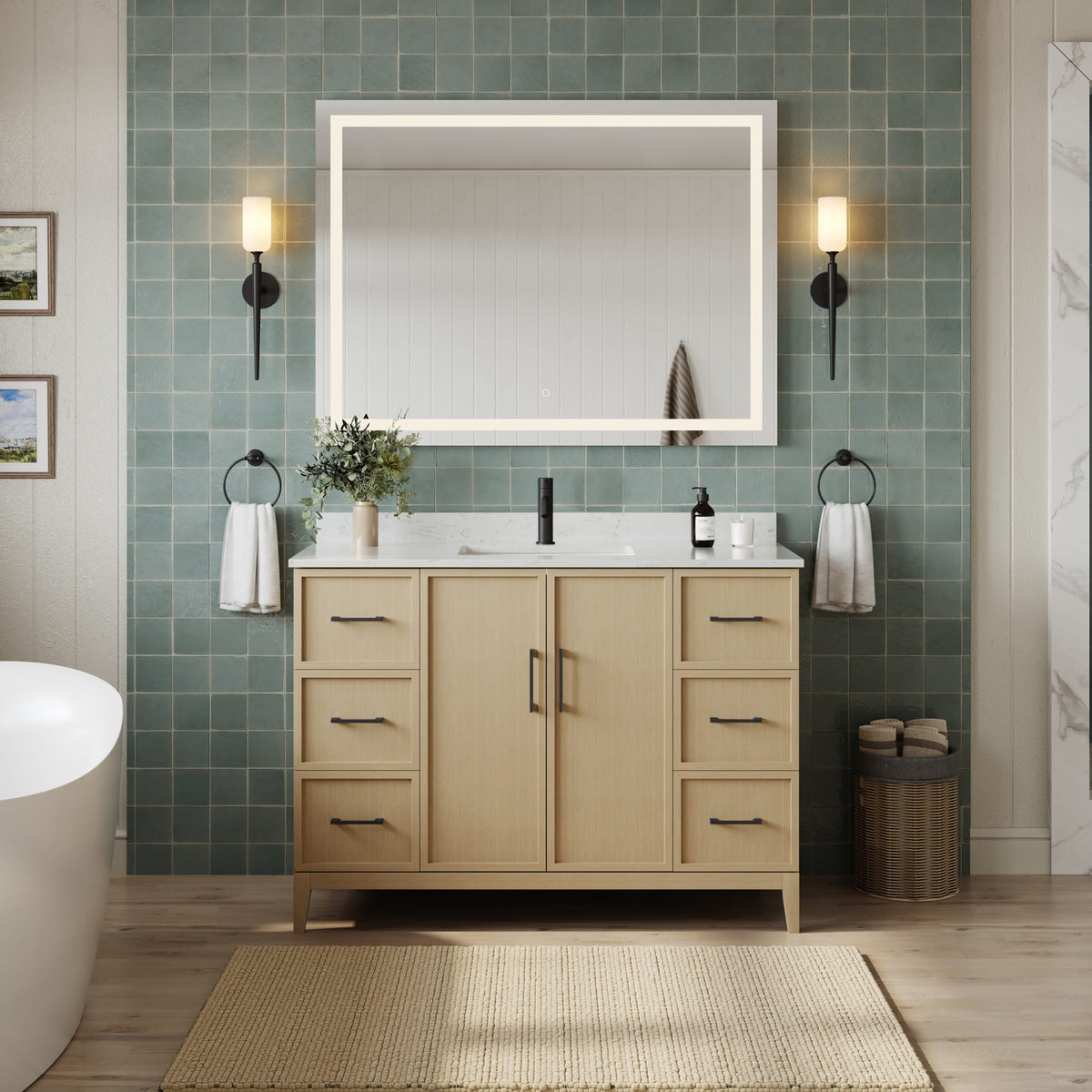 Elan Bathroom Vanity with Countertop 48 inch Single Sink Single hole Faucet Setup