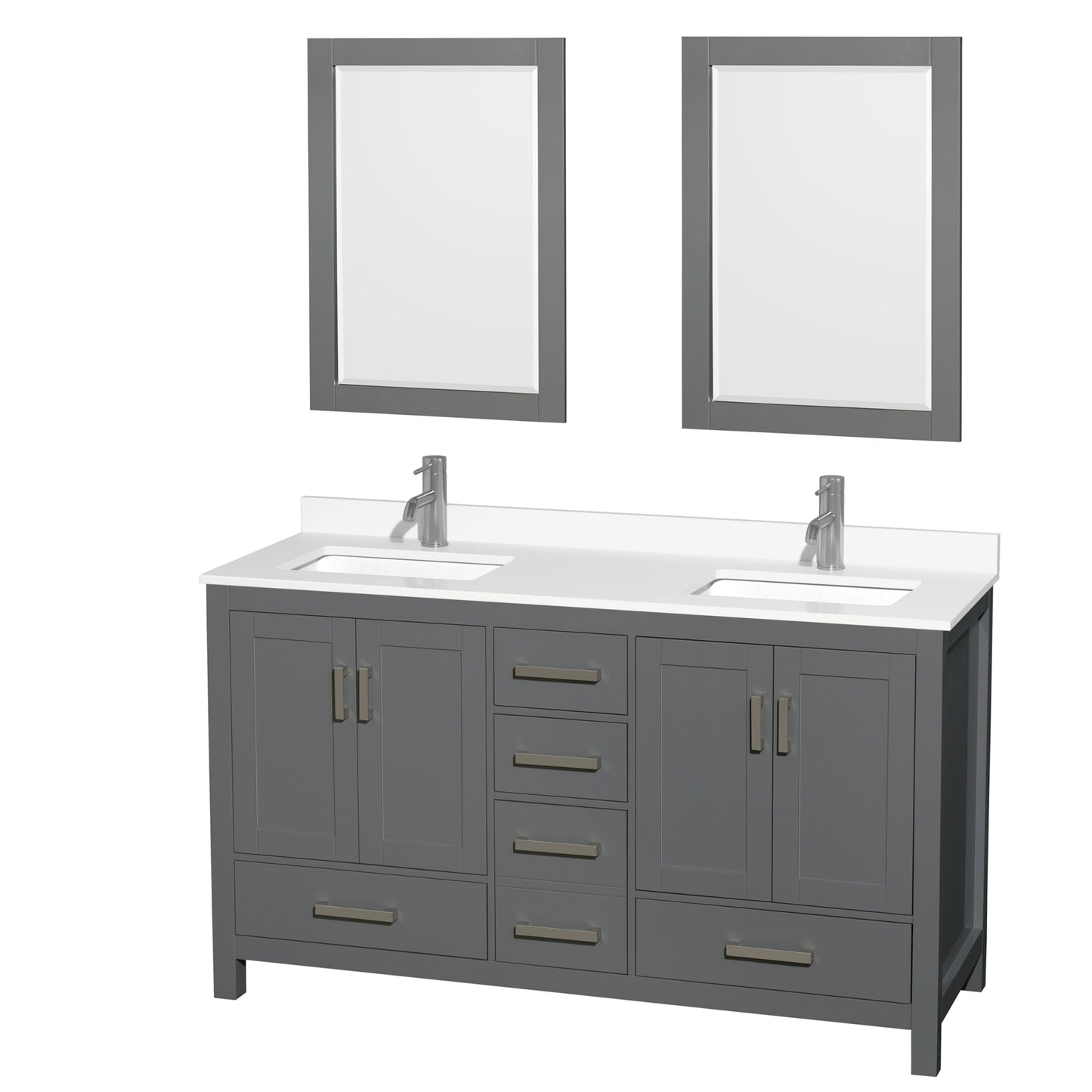 Sheffield Bathroom Vanity with Countertop 60 inch Double Sink Single hole Faucet Setup