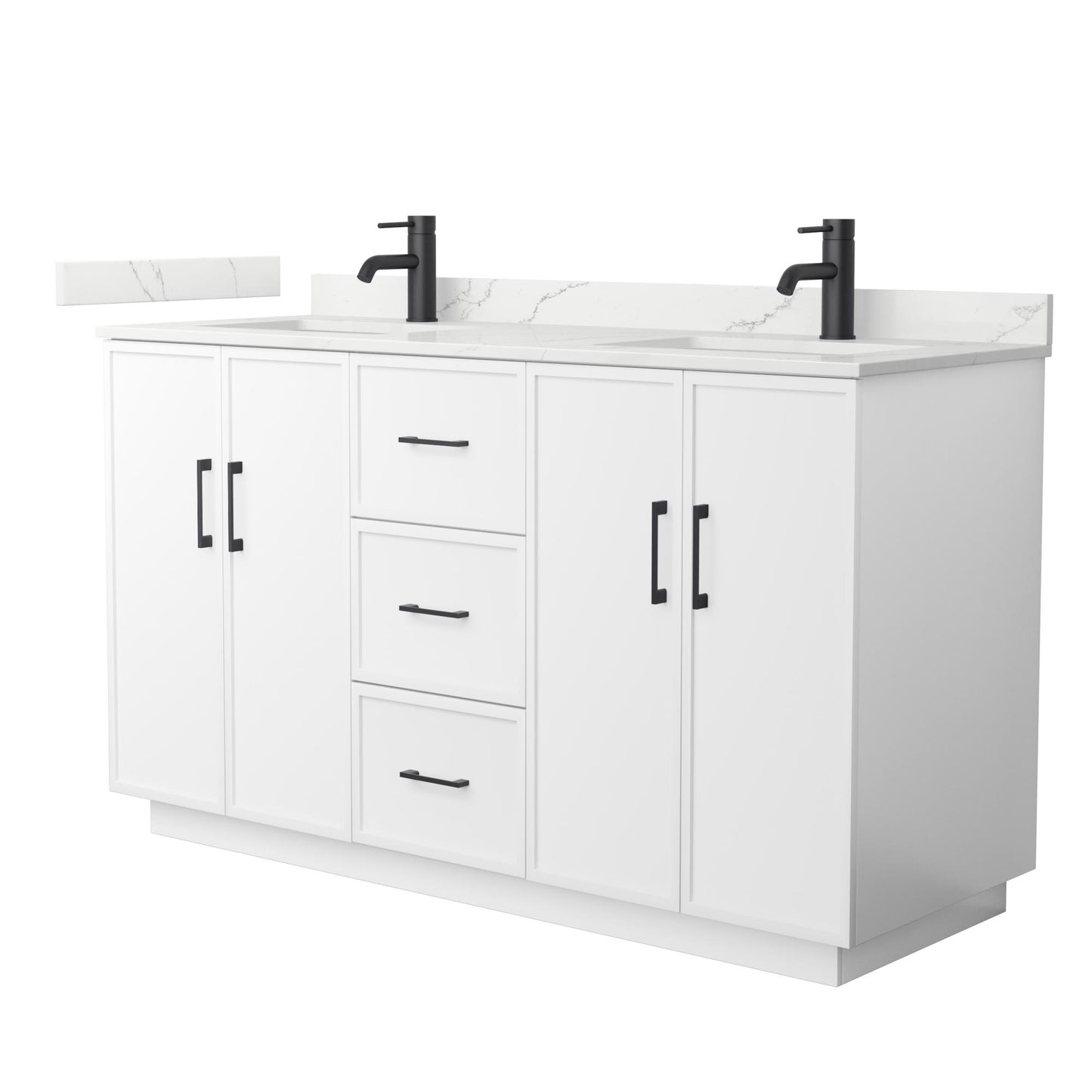 Elan TK Bathroom Vanity with Countertop 60 inch Double Sink Single hole Faucet Setup