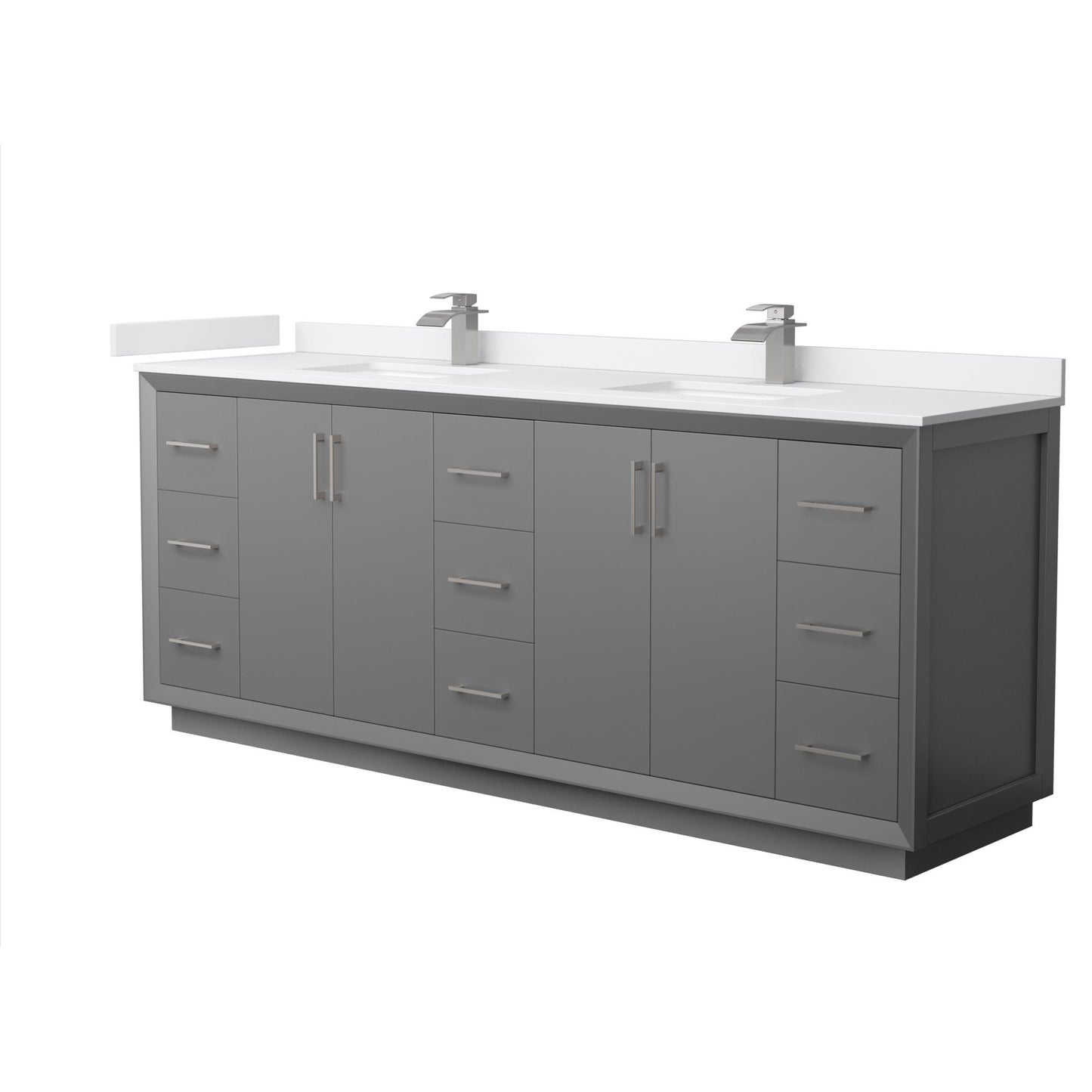 Strada Bathroom Vanity with Countertop 84 inch Double Sink Single hole Faucet Setup