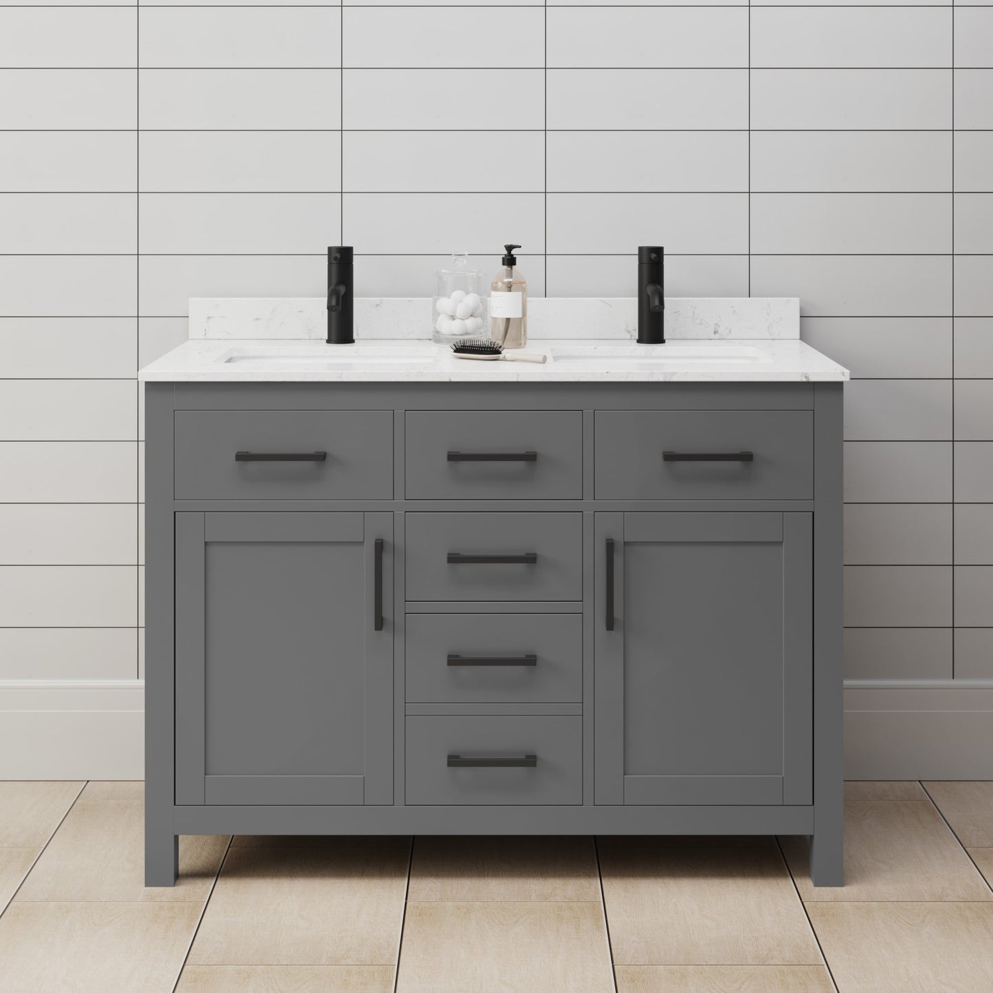 Beckett Bathroom Vanity with Countertop 48 inch Double Sink Single hole Faucet Setup