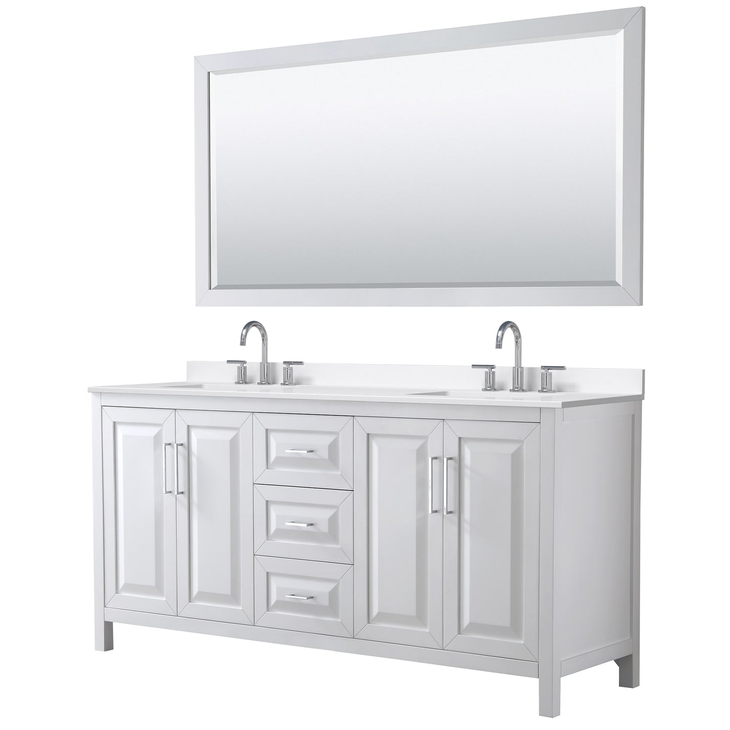 Daria Bathroom Vanity with Countertop 72 inch Double Sink 3-hole Faucet Setup