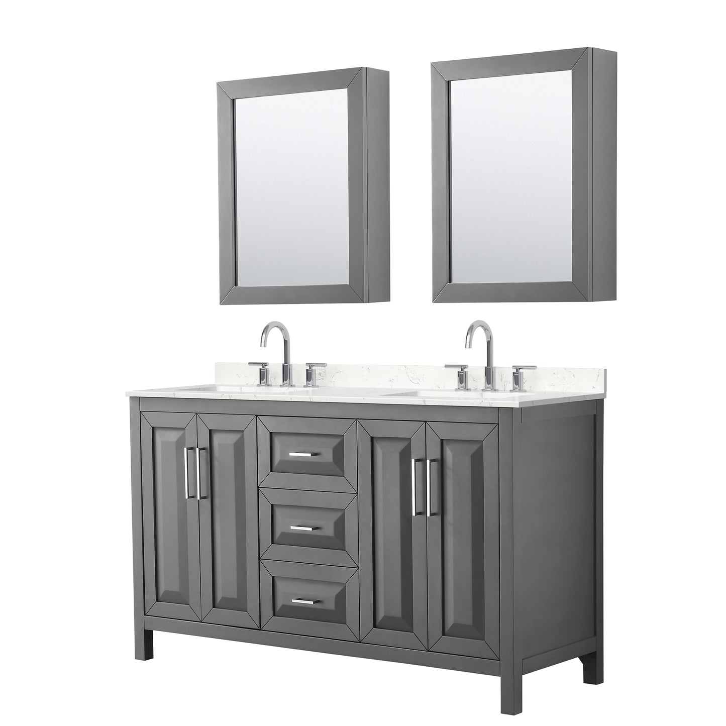 Daria Bathroom Vanity with Countertop 60 inch Double Sink 3-hole Faucet Setup