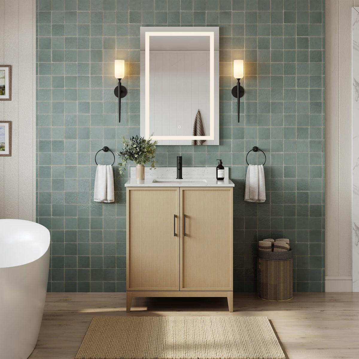 Elan Bathroom Vanity with Countertop 30 inch Single Sink Single hole Faucet Setup