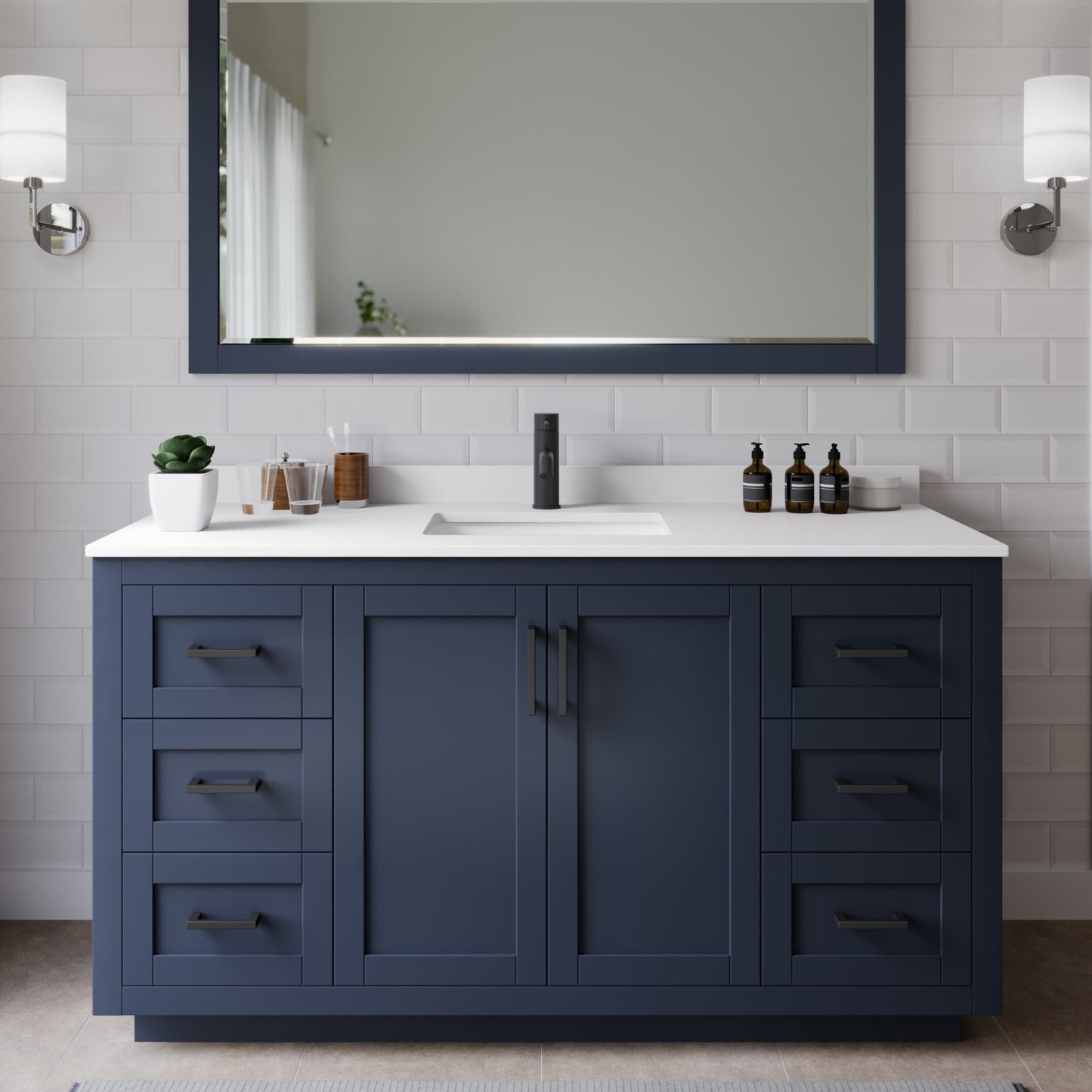 Miranda Bathroom Vanity with Countertop 60 inch Single Sink Single hole Faucet Setup