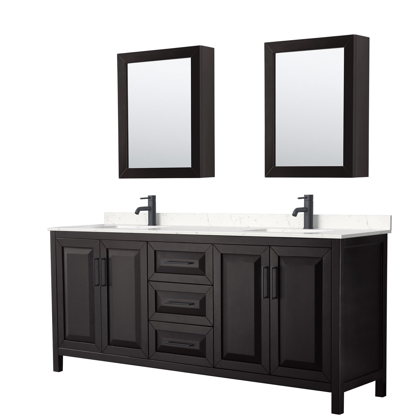 Daria Bathroom Vanity with Countertop 80 inch Double Sink Single hole Faucet Setup