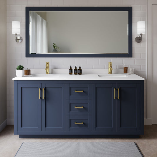 Miranda Bathroom Vanity with Countertop 72 inch Double Sink Single hole Faucet Setup