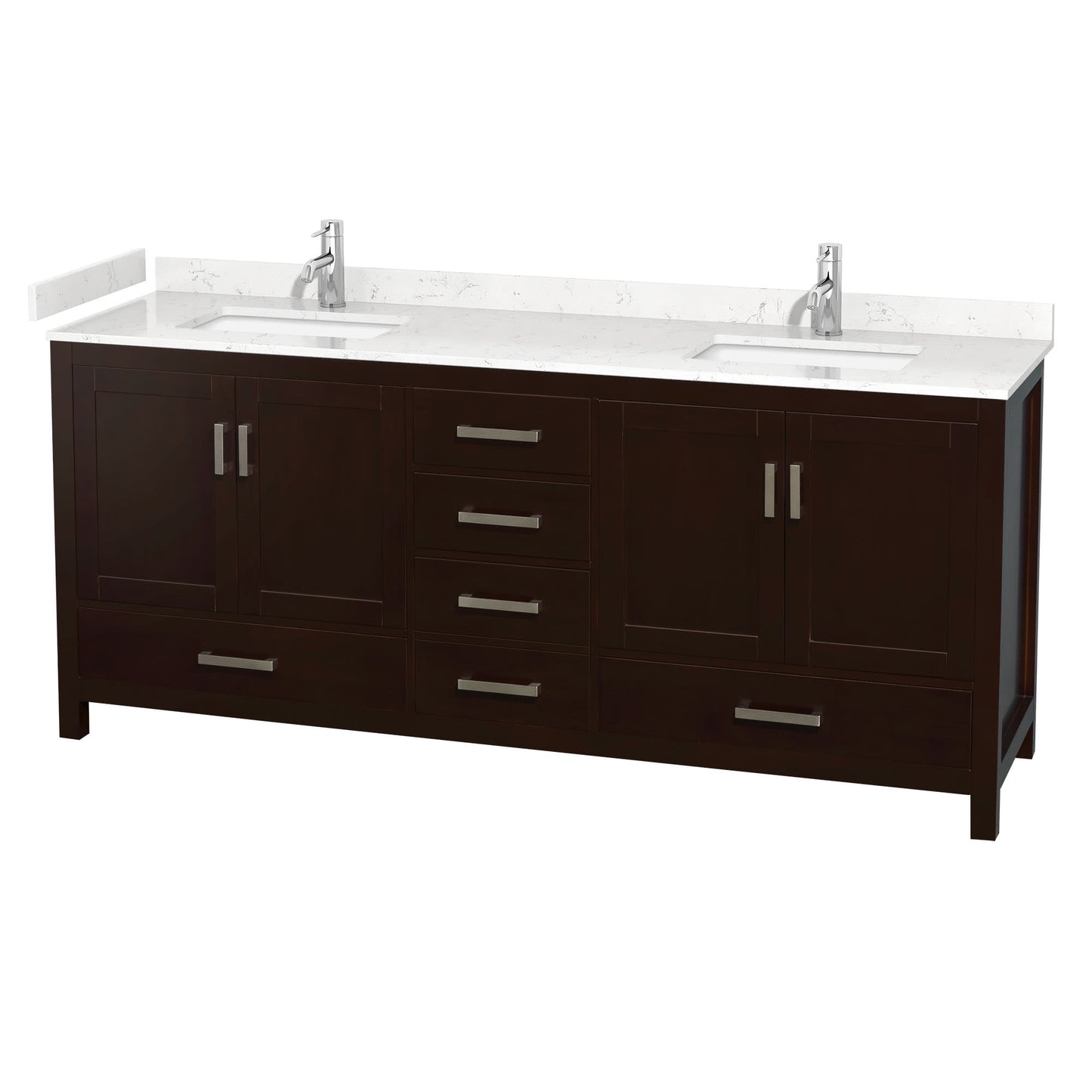 Sheffield Bathroom Vanity with Countertop 80 inch Double Sink Single hole Faucet Setup