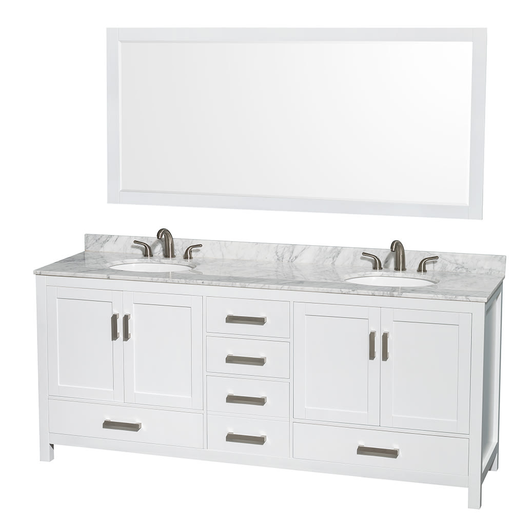 Sheffield Bathroom Vanity with Countertop 80 inch Double Sink 3-hole Faucet Setup