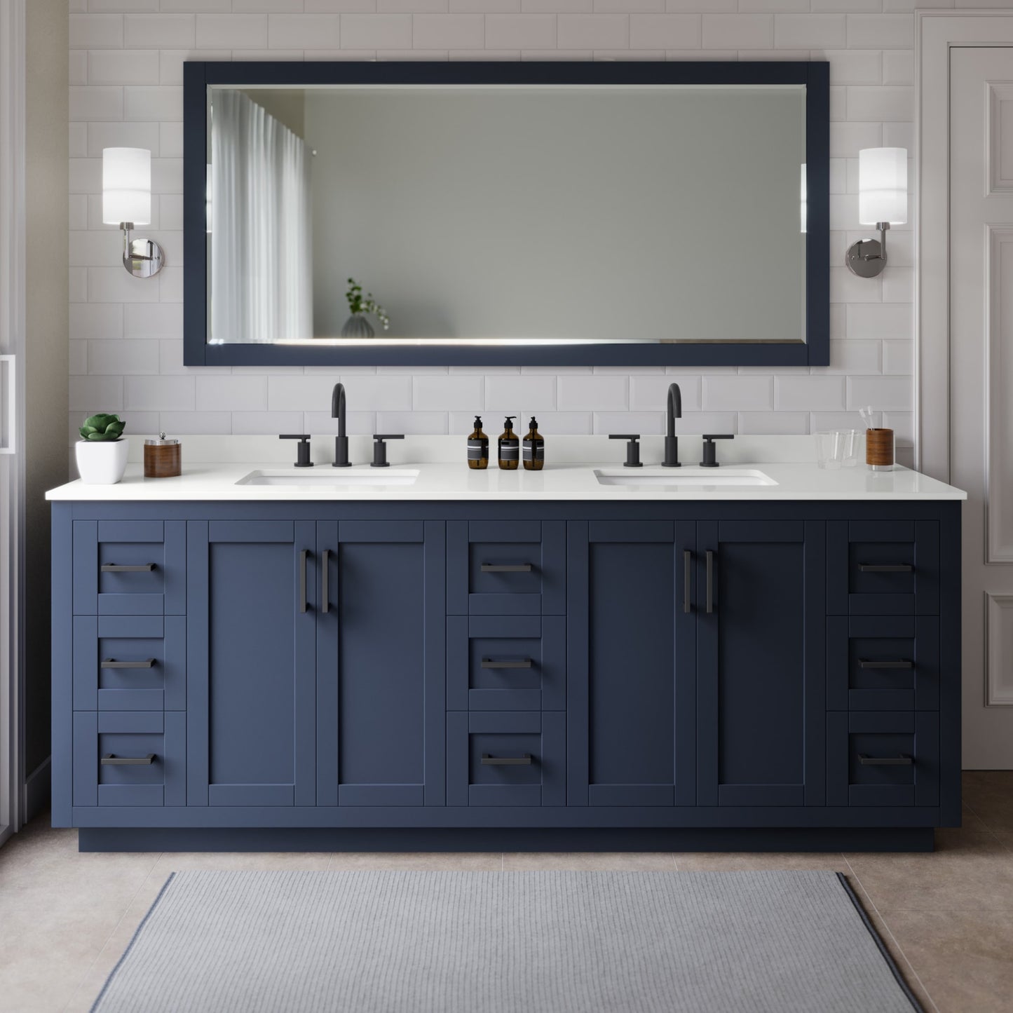 Miranda Bathroom Vanity with Countertop 84 inch Double Sink 3-hole Faucet Setup