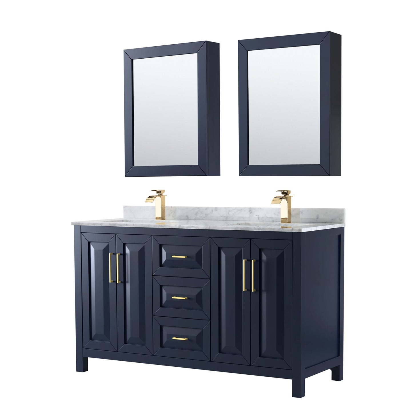 Daria Bathroom Vanity with Countertop 60 inch Double Sink Single hole Faucet Setup