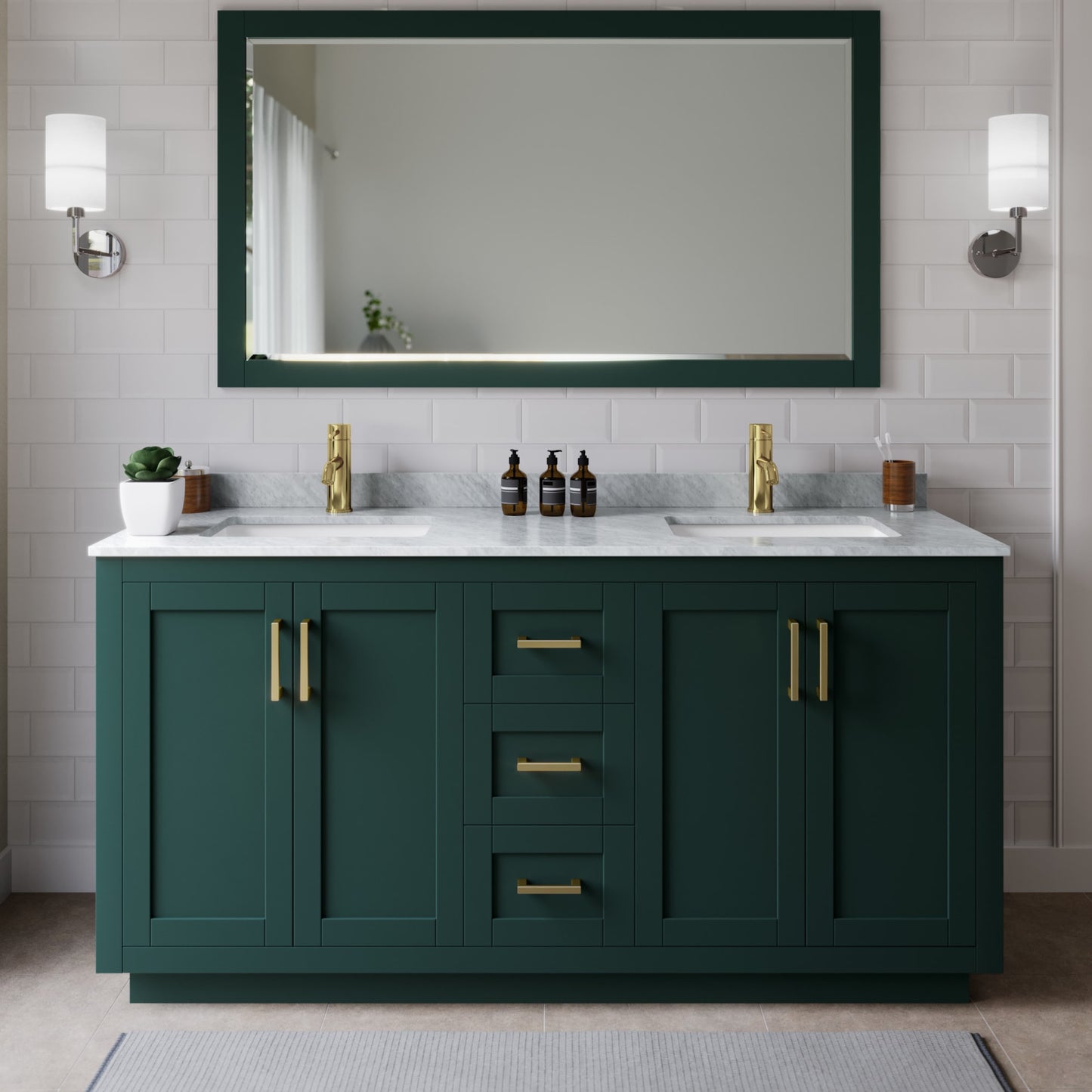 Miranda Bathroom Vanity with Countertop 66 inch Double Sink Single hole Faucet Setup