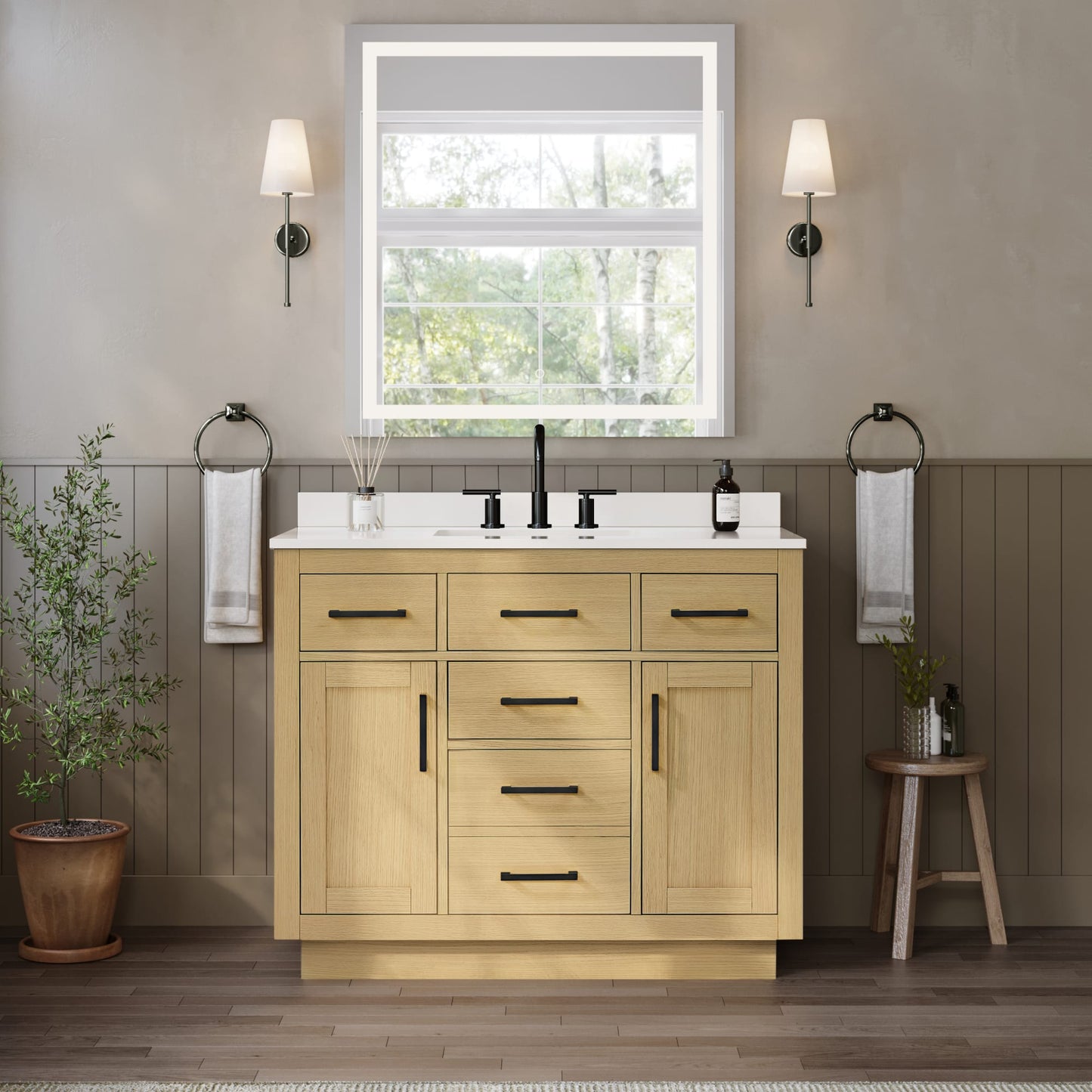 Beckett TK Bathroom Vanity with Countertop 42 inch Single Sink 3-hole Faucet Setup