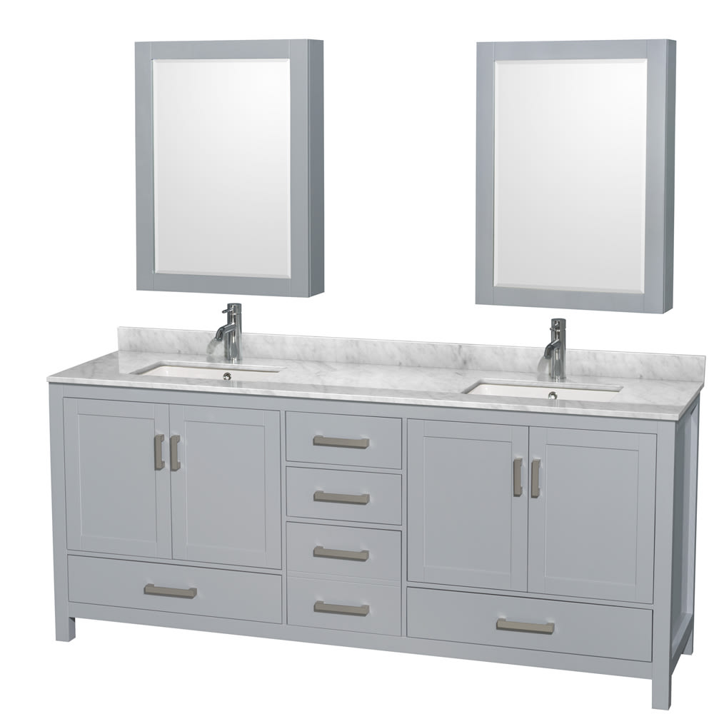 Sheffield Bathroom Vanity with Countertop 80 inch Double Sink Single hole Faucet Setup