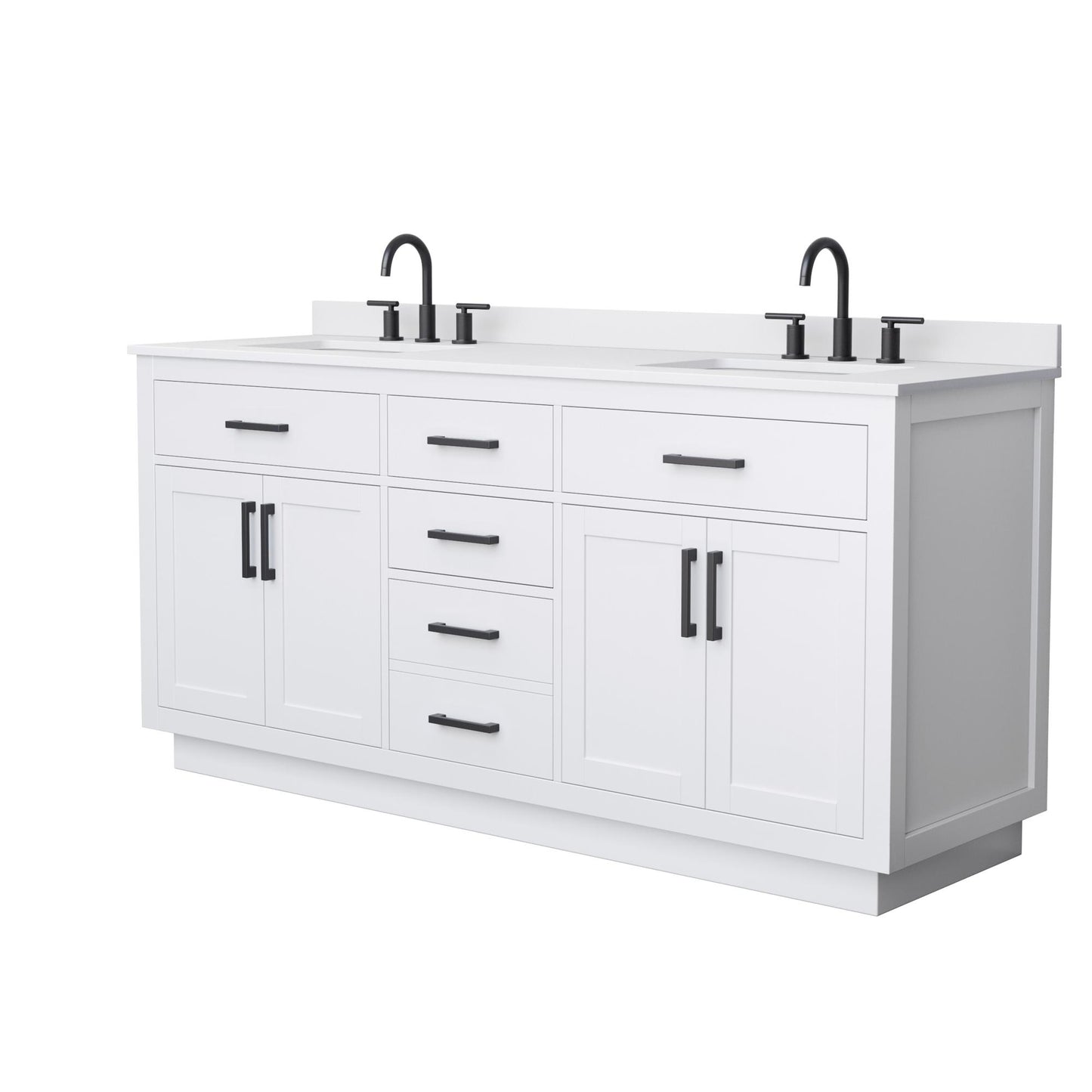 Beckett TK Bathroom Vanity with Countertop 72 inch Double Sink 3-hole Faucet Setup