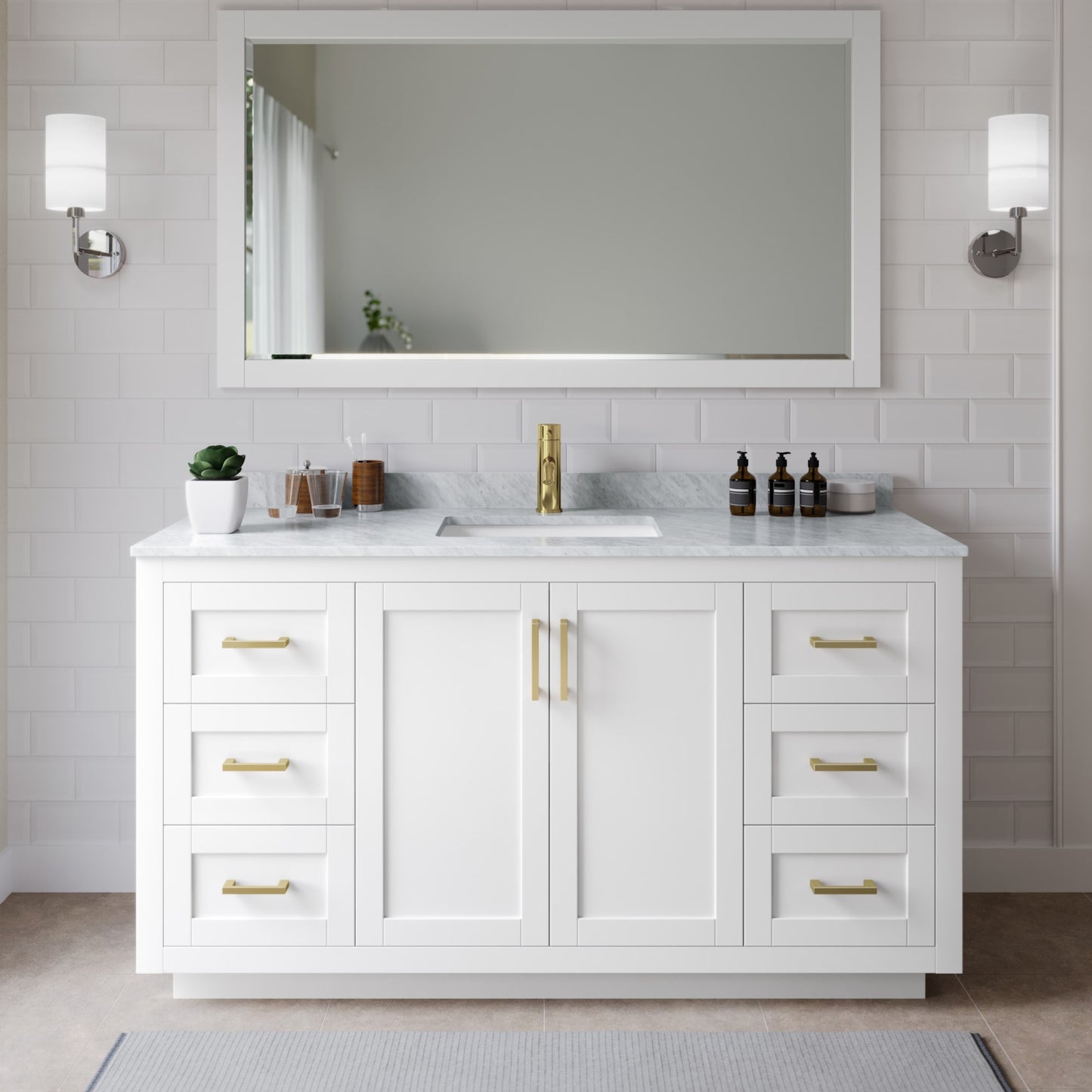 Miranda Bathroom Vanity with Countertop 66 inch Single Sink Single hole Faucet Setup
