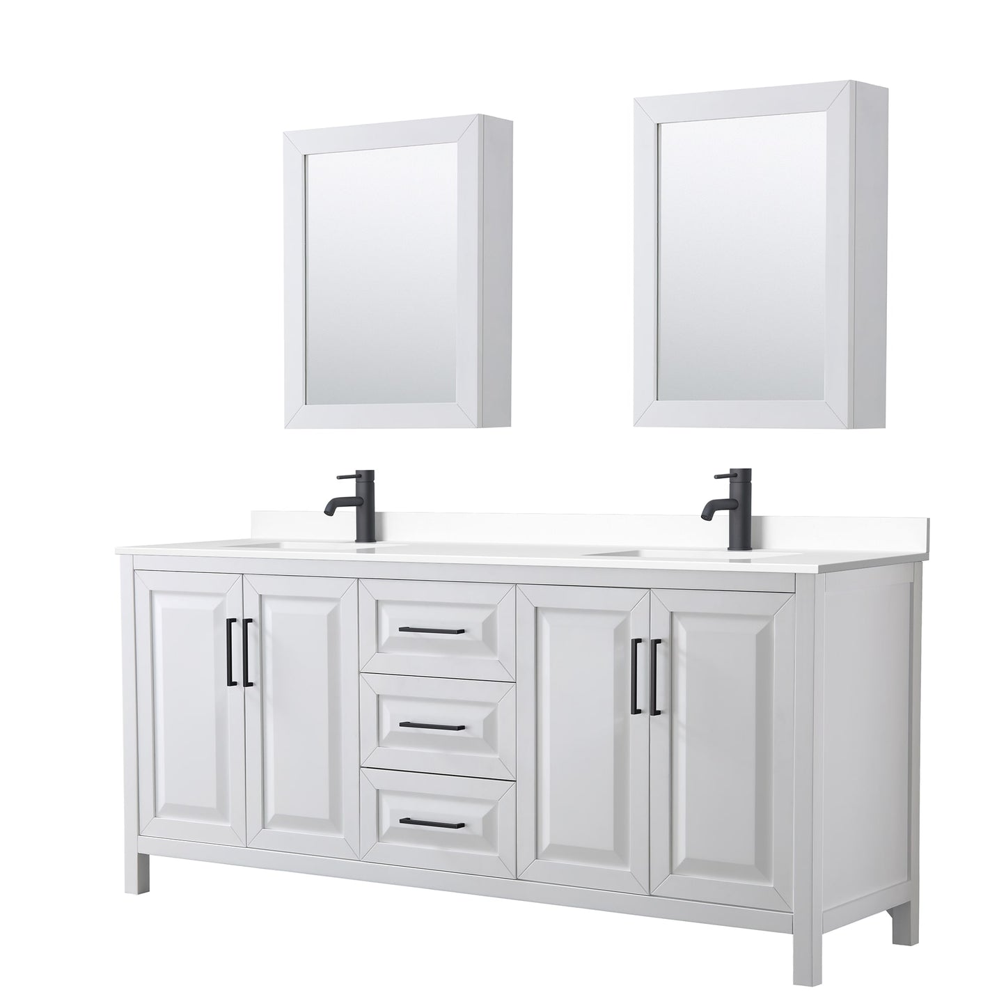 Daria Bathroom Vanity with Countertop 80 inch Double Sink Single hole Faucet Setup