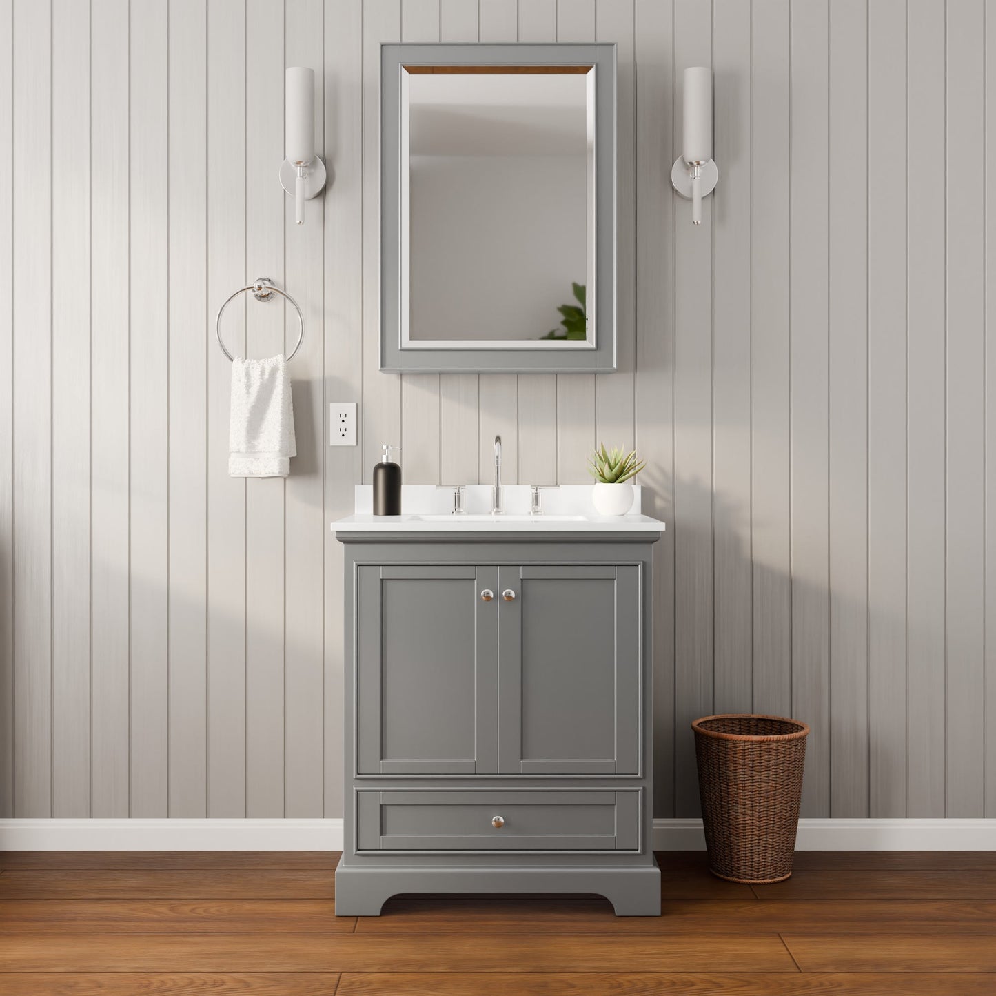 Deborah Bathroom Vanity with Countertop 30 inch Single Sink 3-hole Faucet Setup