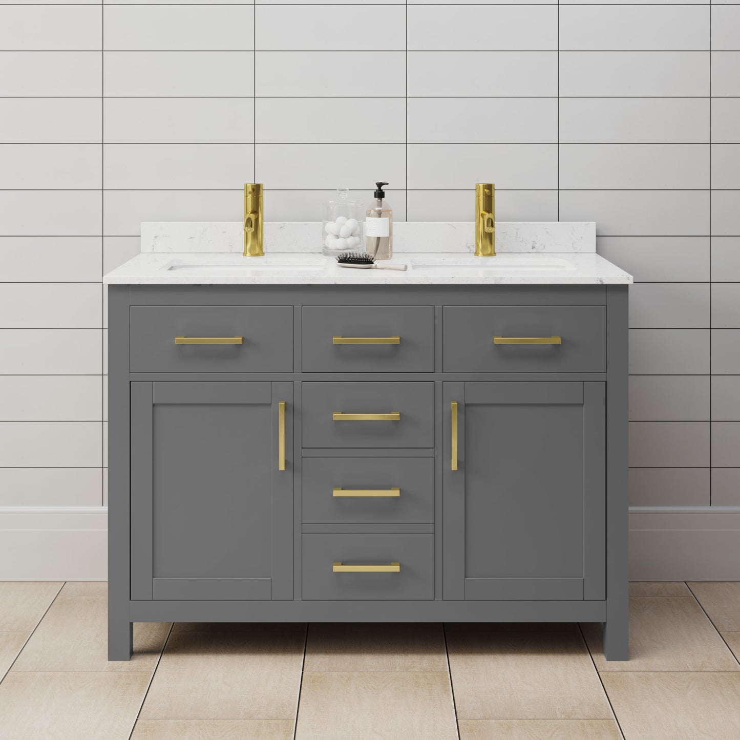 Beckett Bathroom Vanity with Countertop 48 inch Double Sink Single hole Faucet Setup