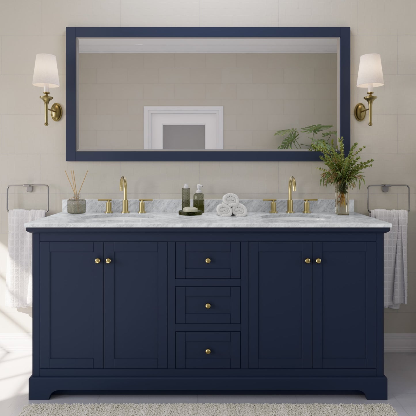 Avery Bathroom Vanity with Countertop 72 inch Double Sink 3-hole Faucet Setup