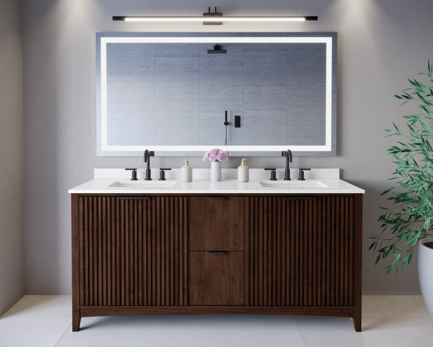 Palmilla Bathroom Vanity with Countertop 72 inch Double Sink 3-hole Faucet Setup
